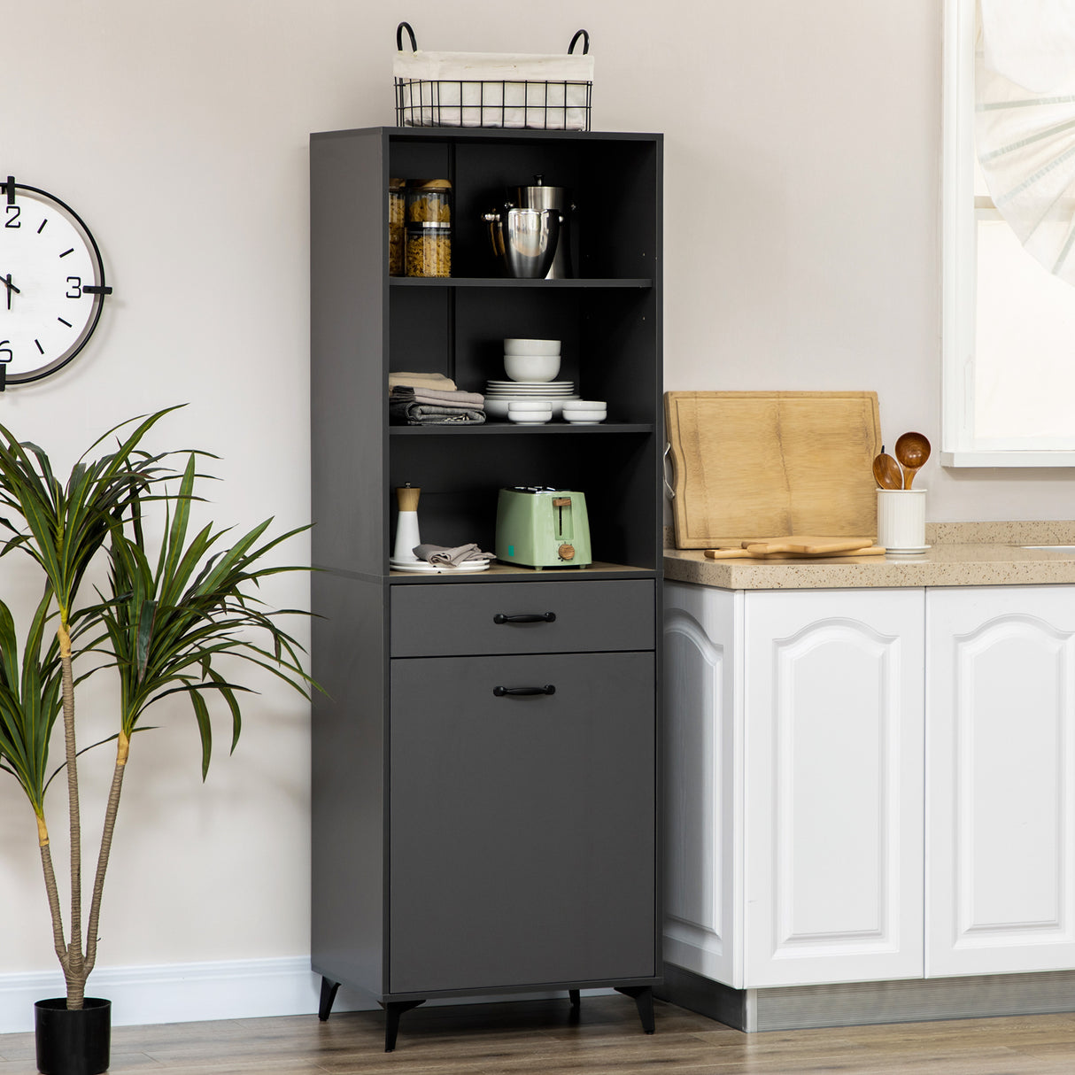 easycomfort easycomfort mobile dispensa alto con ripiani regolabili aperti cassetto e armadietto in truciolato e mdf 60x42x180 cm grigio