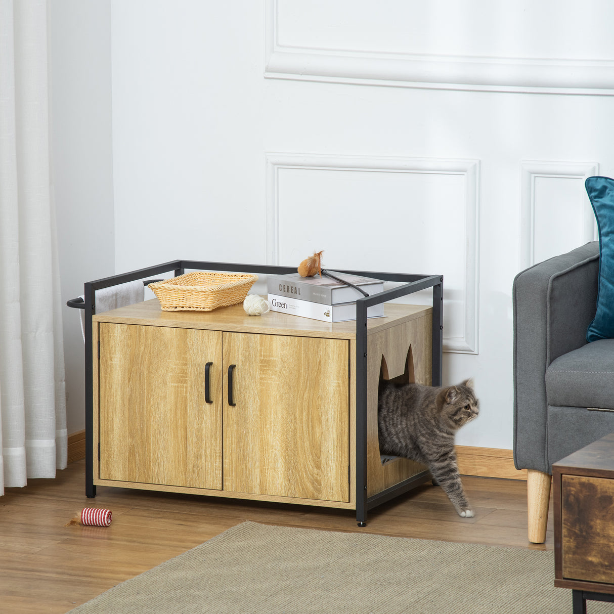 easycomfort easycomfort mobile lettiera per gatti con 2 ante e ingresso laterale 82 3x51x54cm color legno e nero