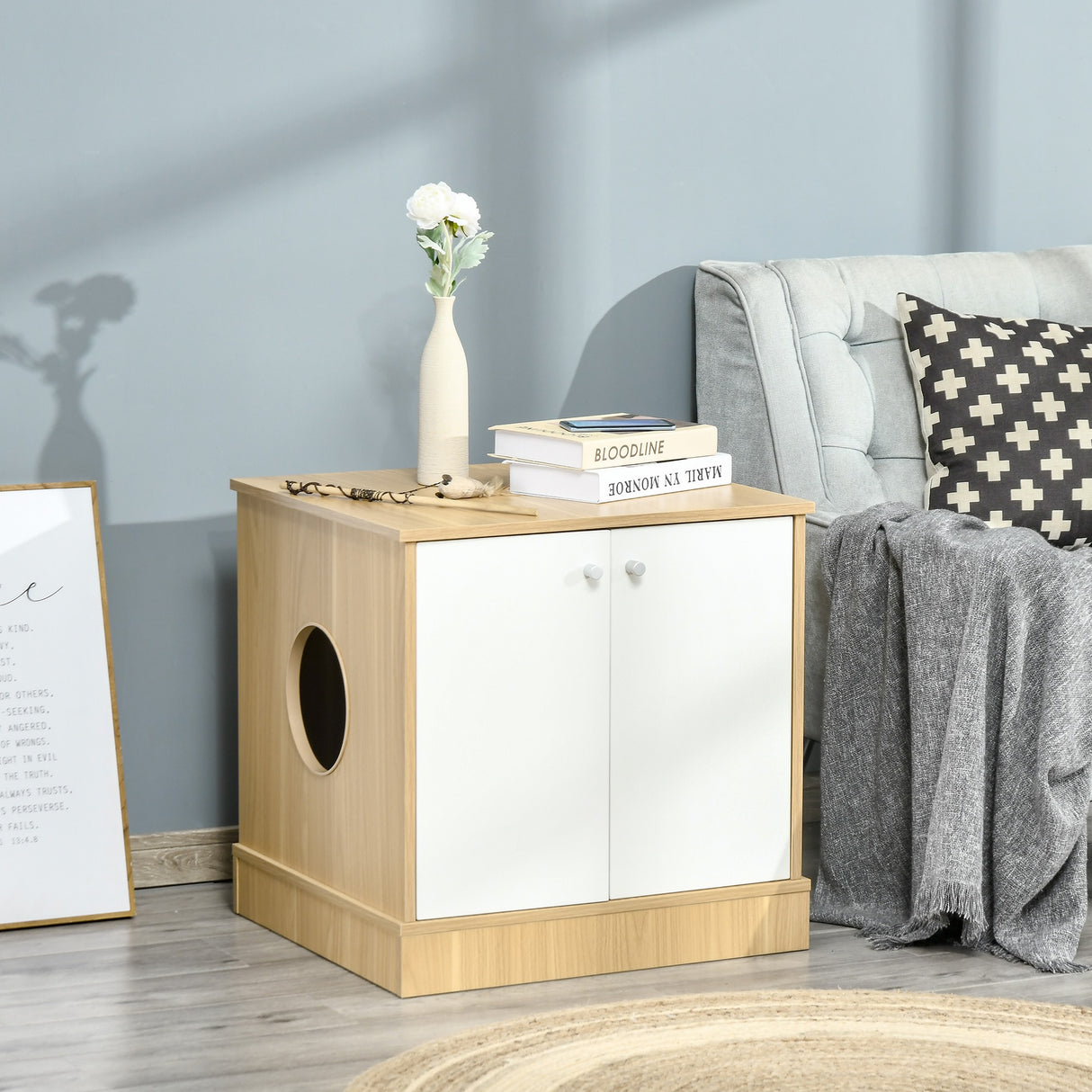 easycomfort easycomfort mobile lettiera per gatti con 2 ante e ripiano interno estraibile in legno 60x55x62 5cm legnobianco