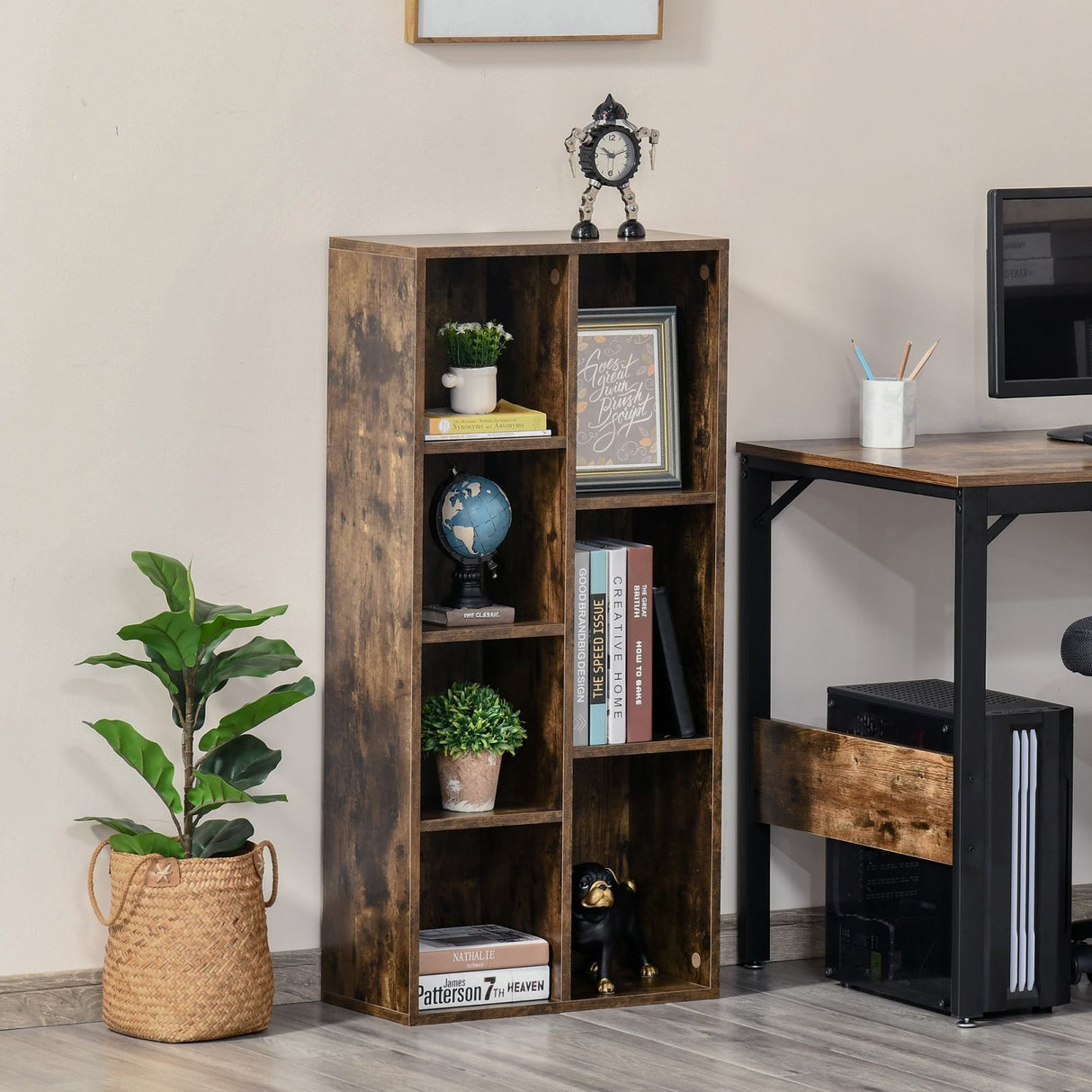 easycomfort easycomfort mobile libreria a 7 cubi di diverse dimensioni in mdf 50x24x106cm marrone rustico