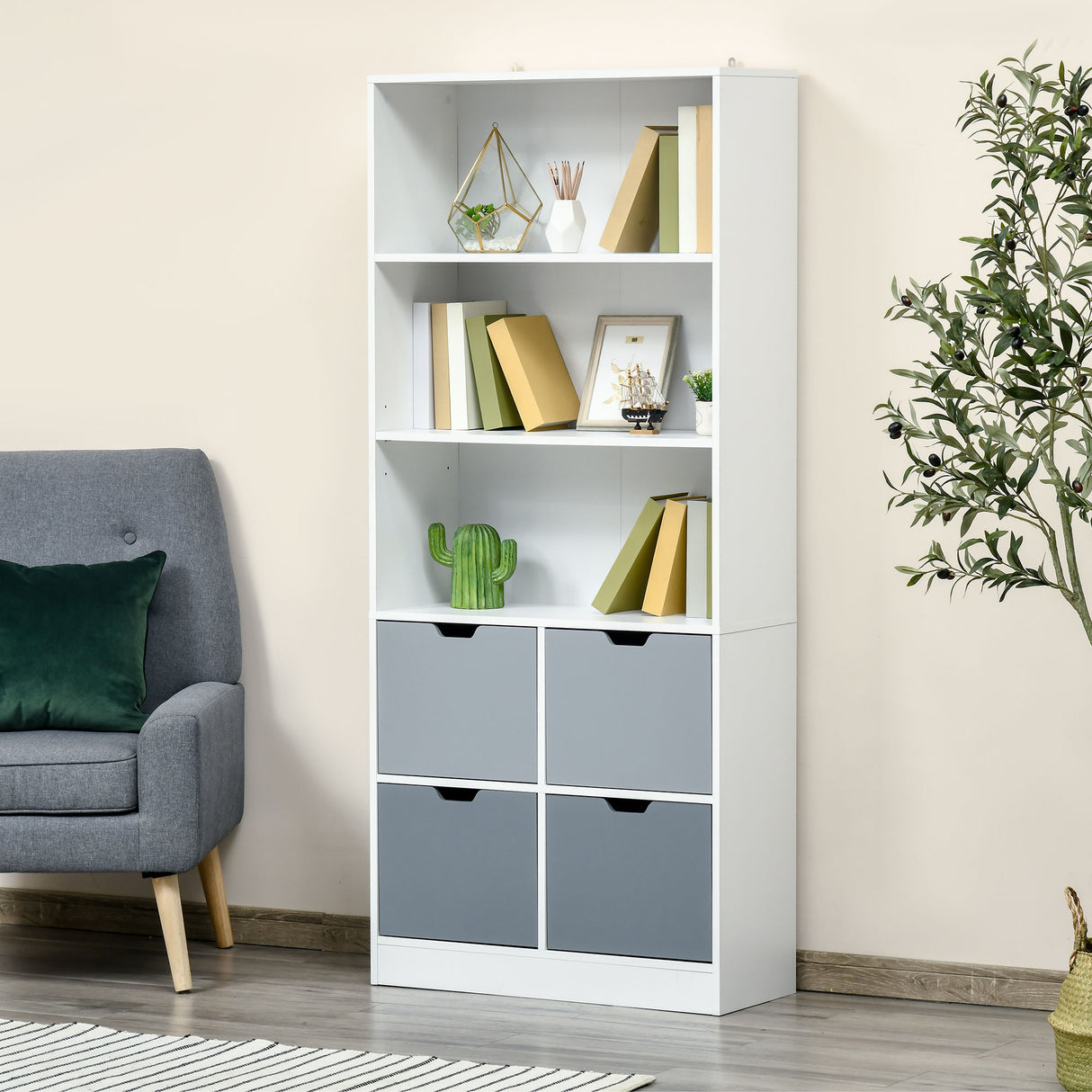 easycomfort easycomfort mobile libreria con 4 cassetti e 3 ripiani per casa e ufficio in mdf e truciolato 76x30x173cm