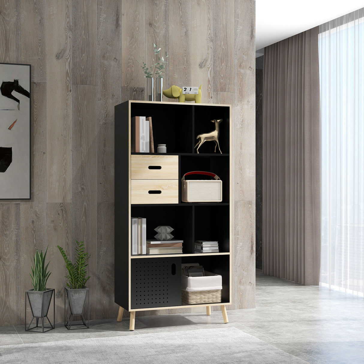 easycomfort easycomfort mobile libreria moderna in mdf e truciolato con 2 cassetti e 7 ripiani aperti 80x40x165 cm