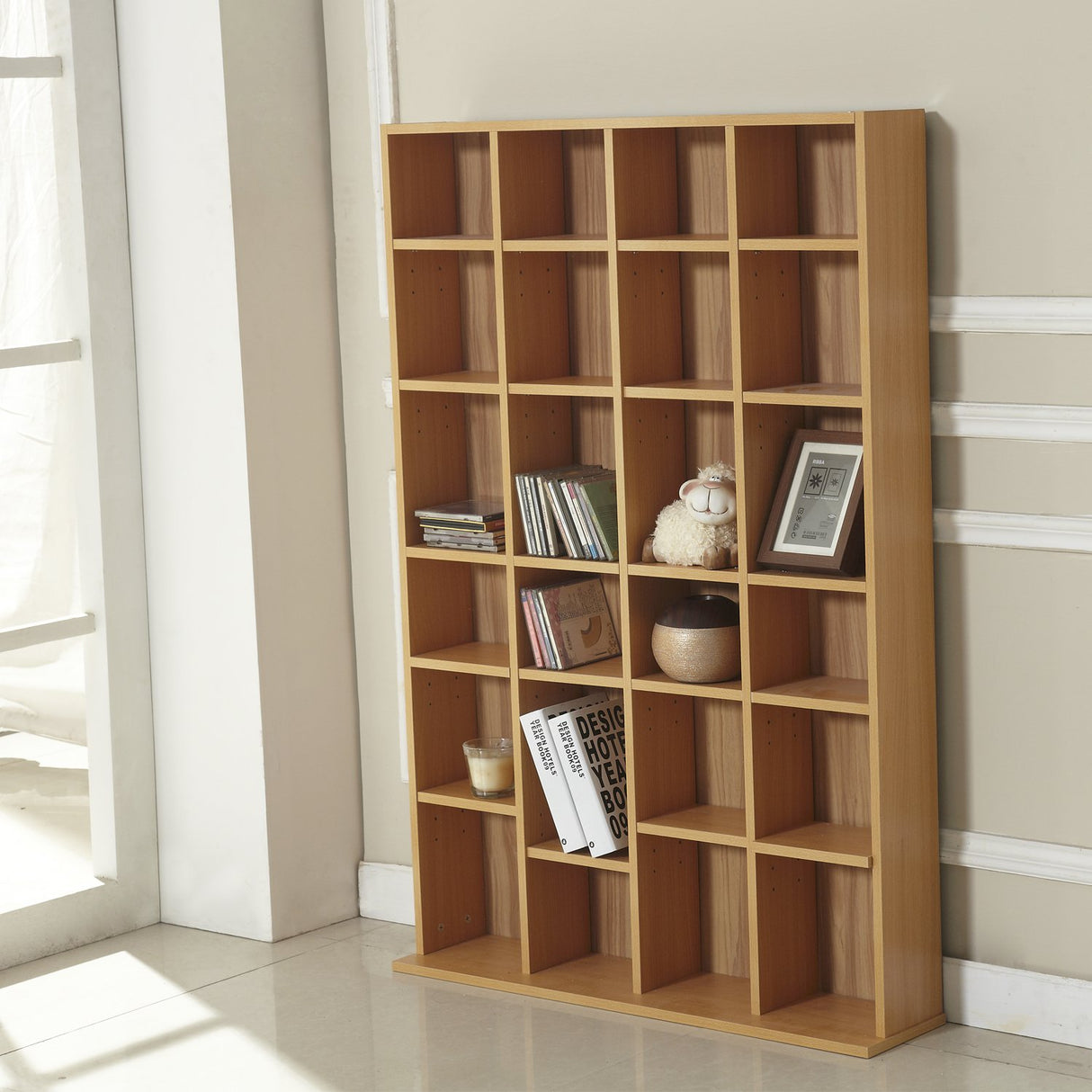 easycomfort easycomfort mobile libreria porta cd a muro 24 scompartimenti regolabile in altezza 130 5 89 20cm legno naturale ean 8054144133911