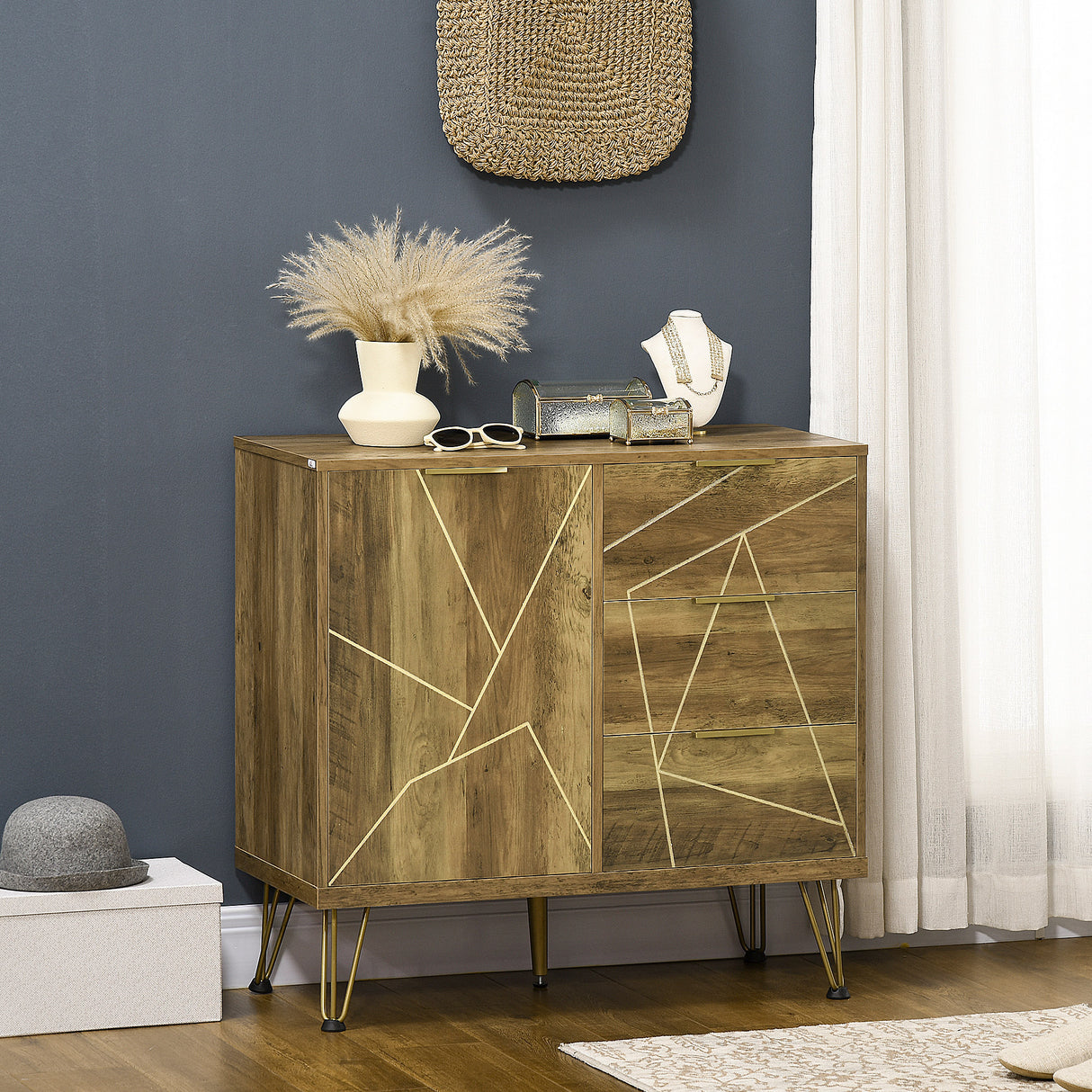 easycomfort easycomfort mobile multiuso con armadietto e 3 cassetti in legno e acciaio 84x39x80 7cm bronzo