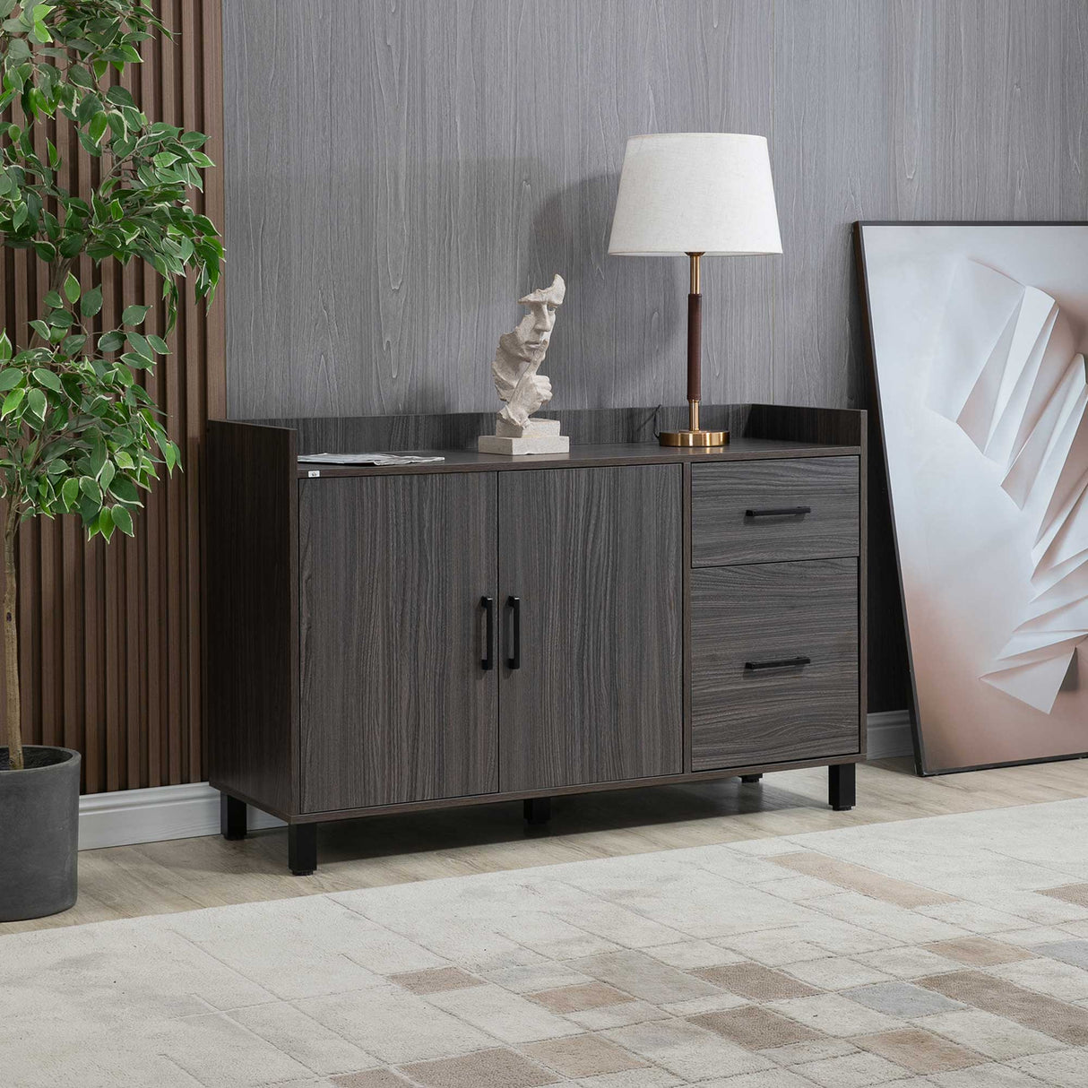 easycomfort easycomfort mobile multiuso in legno con armadietto 2 ante e cassetti 120x40x80cm grigio