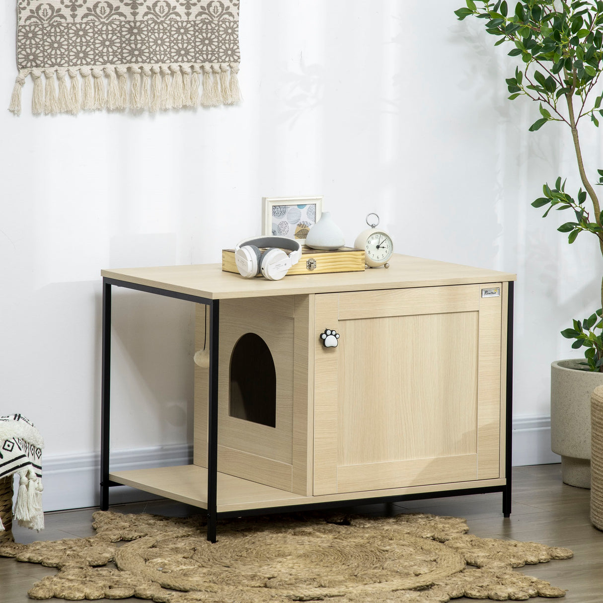 easycomfort easycomfort mobile per lettiera gatti in legno e acciaio con anta magnetica 80x48x55cm quercia