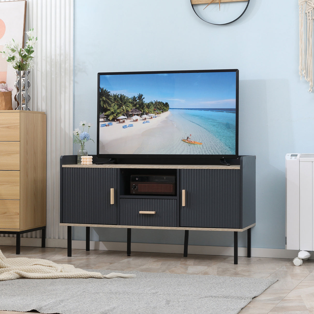 easycomfort easycomfort mobile porta tv fino a 55 con ripiano cassetto e armadietti 120x40x65cm grigio