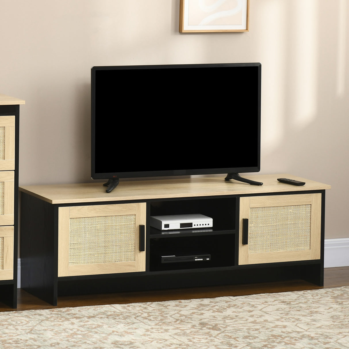easycomfort easycomfort mobile porta tv fino a 60 con 2 armadietti e ripiani aperti stile boho 120x40x42 cm