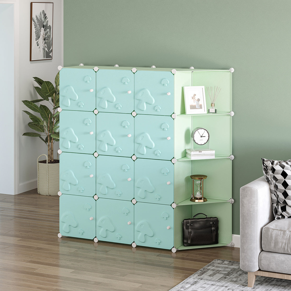 easycomfort easycomfort mobile scarpiera modulare salvaspazio a fungo 16 cubi in acciaio e pp 145x47x145 cm verde e blu