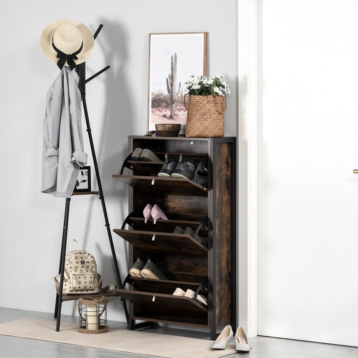 easycomfort easycomfort mobile scarpiera salvaspazio 12 scarpe stile industriale legno metallo