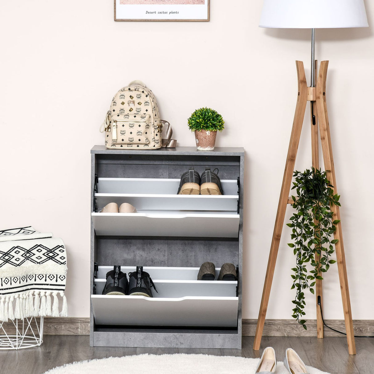 easycomfort easycomfort mobile scarpiera salvaspazio a 2 ante per 8 paia di scarpe arredamento moderno grigio e bianco 62 5x24x81cm ean 8054111849005