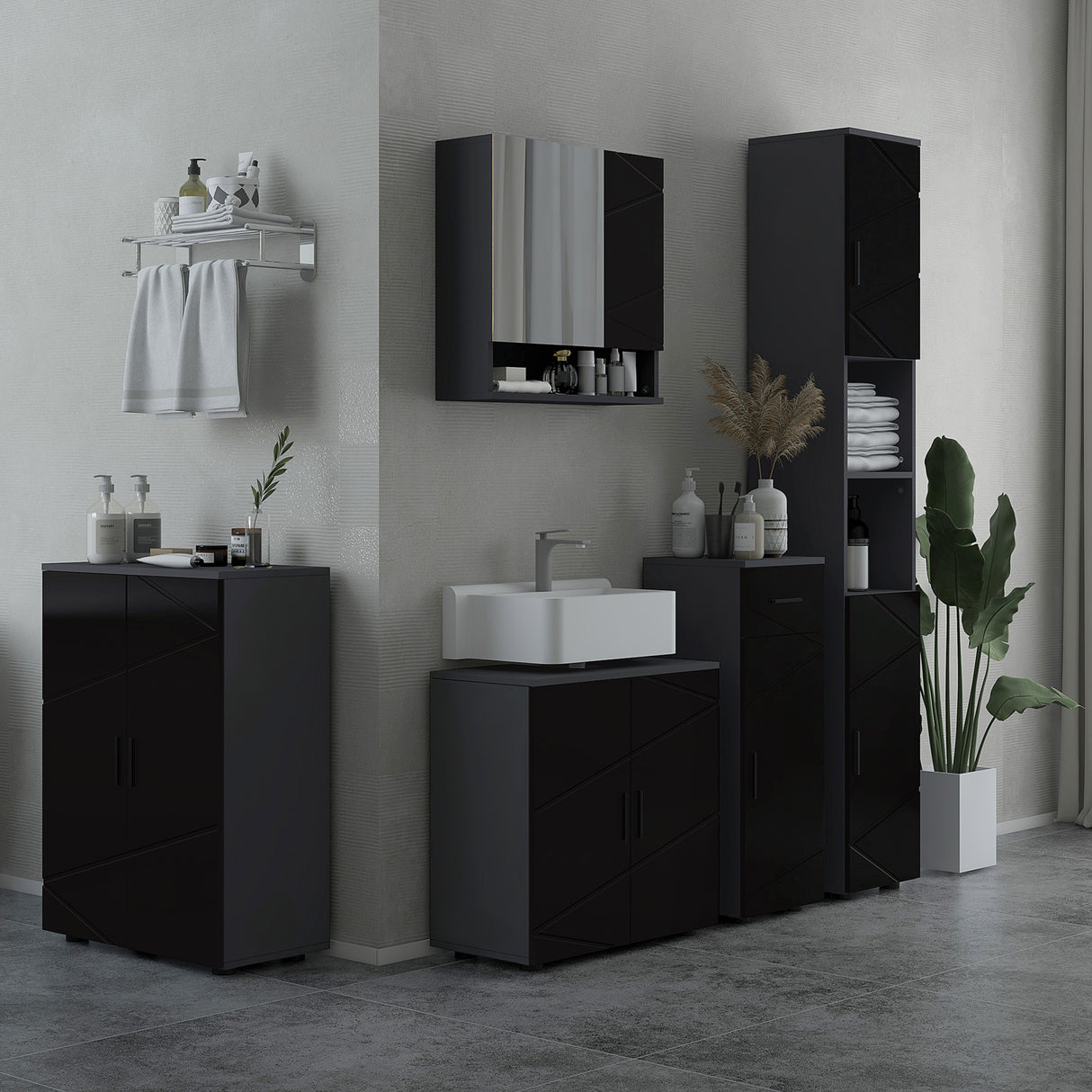 easycomfort easycomfort mobile sottolavabo bagno in legno con armadietto 2 ante 60x30x60cm nero
