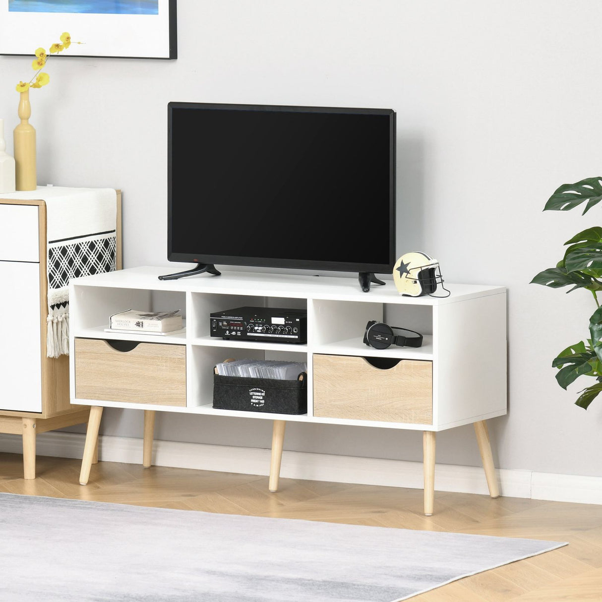 easycomfort easycomfort mobile tv fino a 42 con gambe in legno 117x39x57cm bianco