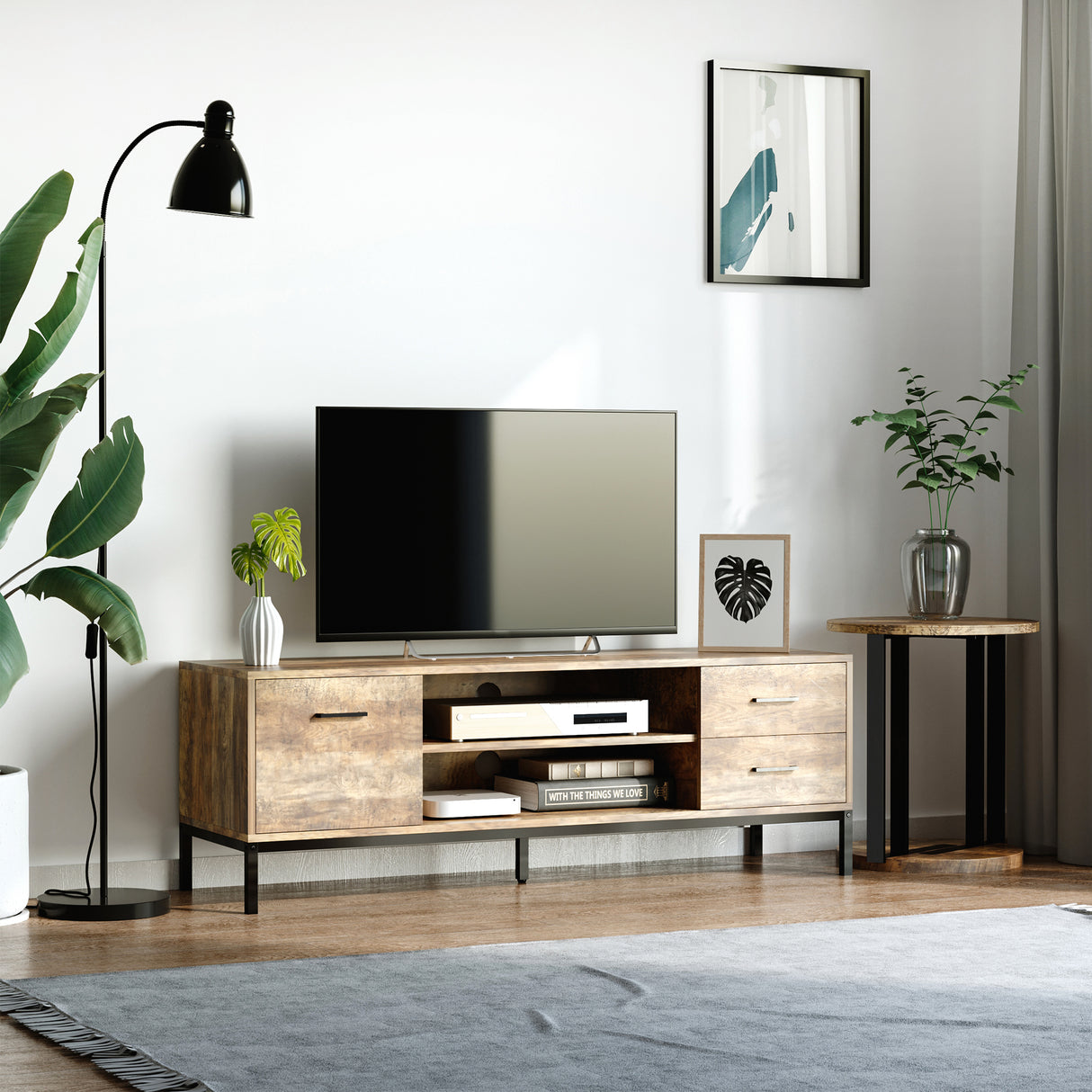 easycomfort easycomfort mobile tv fino a 50 con un armadietto e 2 cassetti in truciolato 132x39x45 5cm caffe