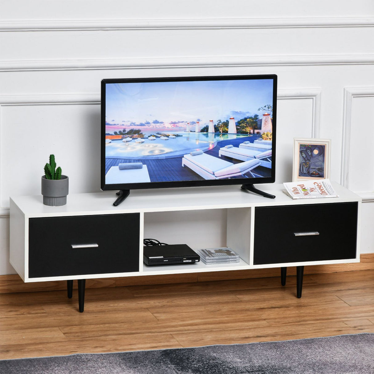 easycomfort easycomfort mobile tv fino a 60 con cassetti e vano aperto bianco e nero 140x30x42cm