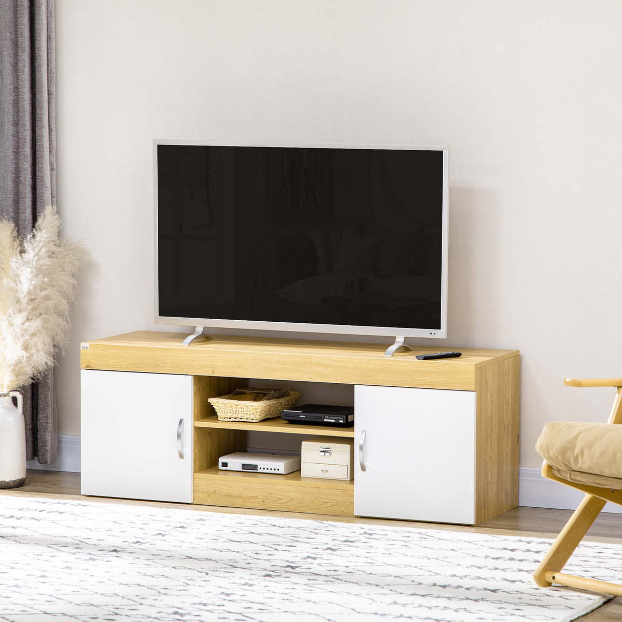 easycomfort easycomfort mobile tv in truciolato con 2 armadietti con ante e 2 ripiani aperti 130x39 6x48 cm
