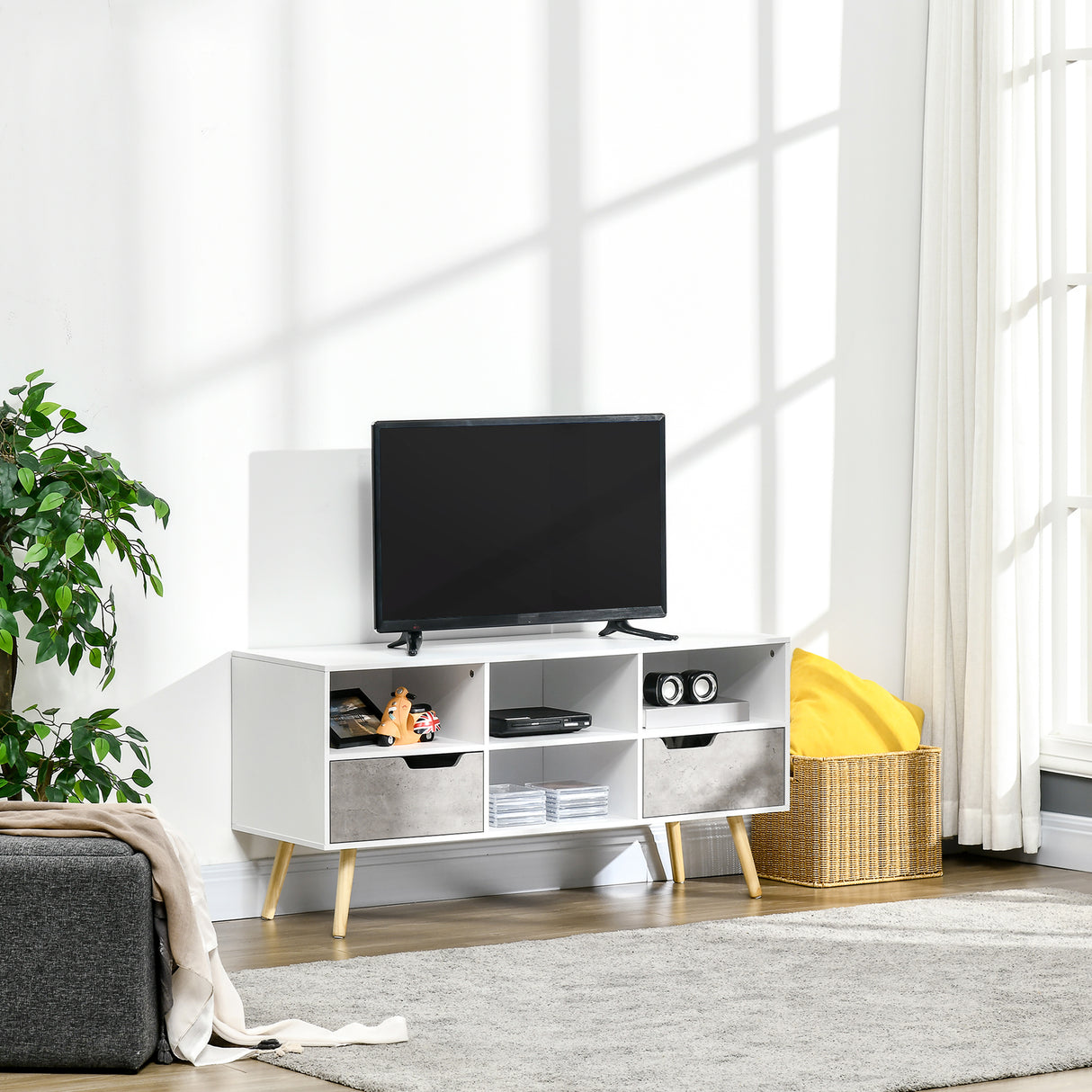 easycomfort easycomfort mobile tv moderno con cassetti e mensole in legno per tv fino 50 117x39x56 7cm bianco e grigio