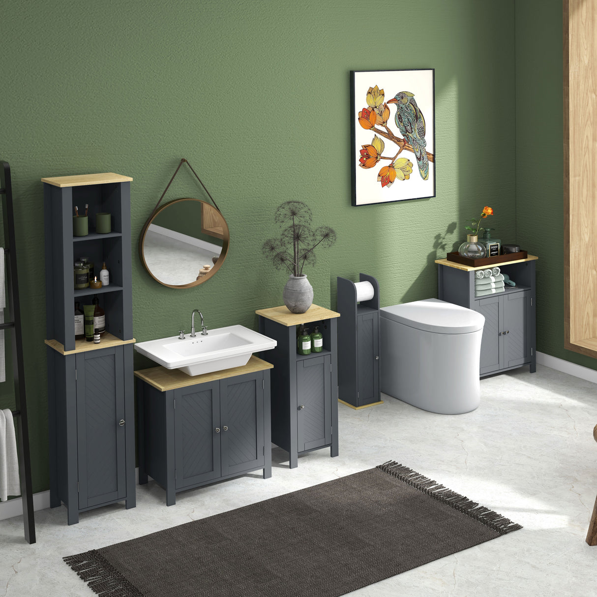 easycomfort easycomfort mobiletto bagno con barra e armadietto a 3 livelli regolabili in mdf e truciolato grigio