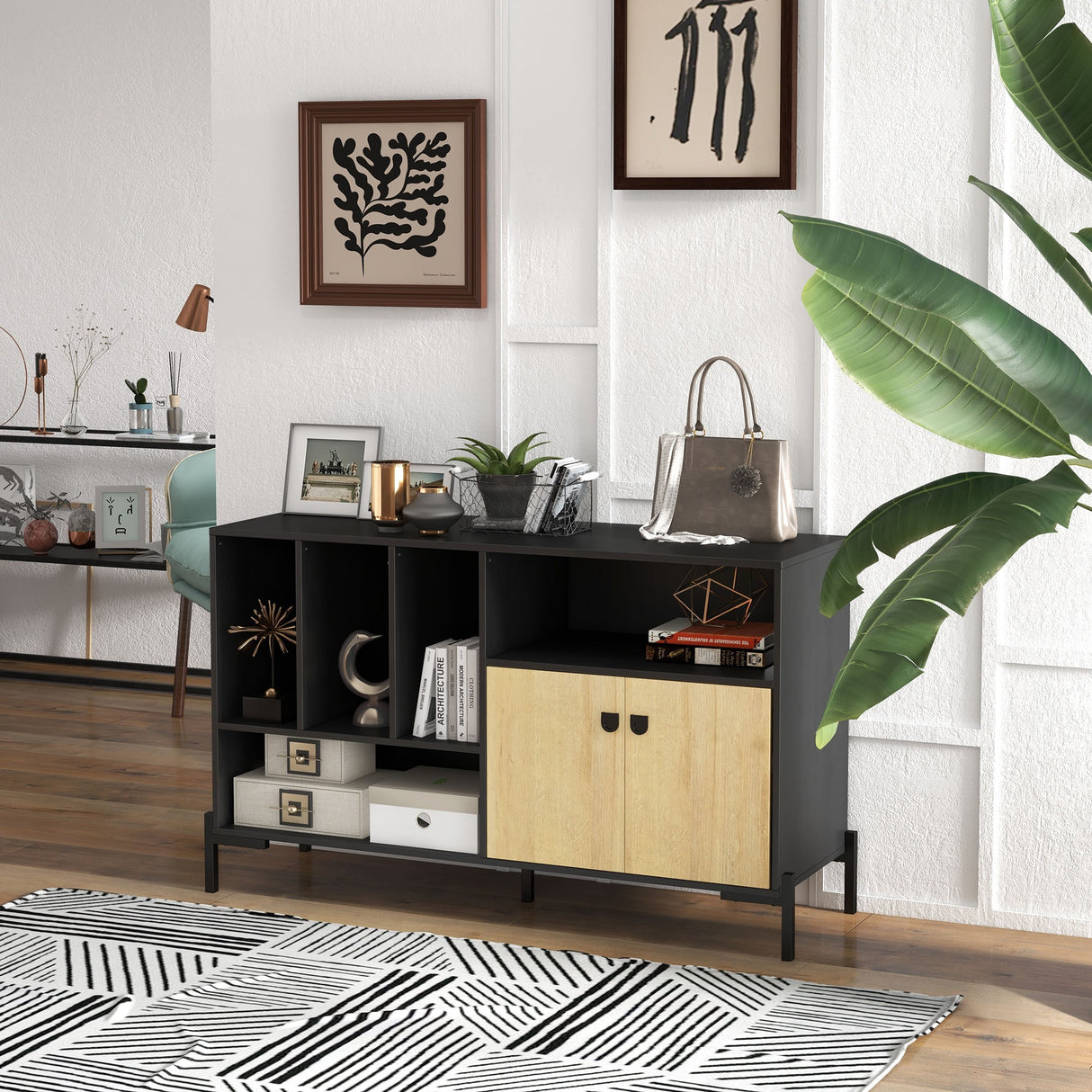 easycomfort easycomfort mobiletto da salotto a doppia anta con 5 ripiani aperti in truciolato 120x40x74cm