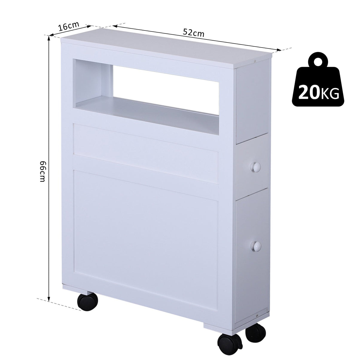 easycomfort easycomfort mobiletto salvaspazio da bagno in legno con ripiano e 2 cassetti bianco 16x52x66cm ean 8054111844499