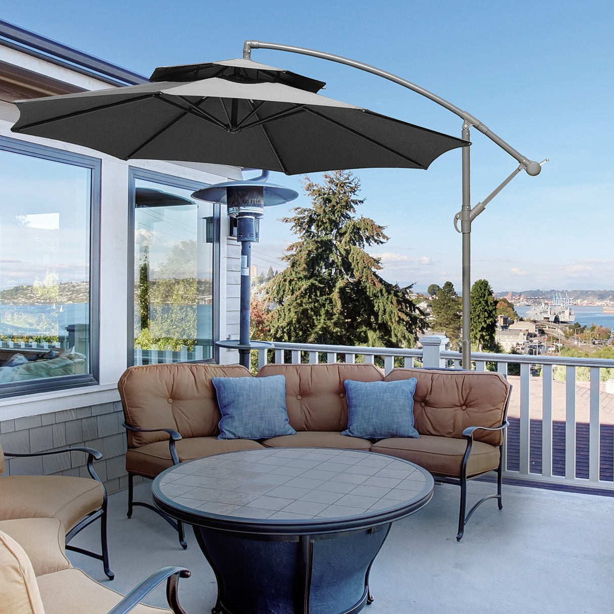 easycomfort easycomfort ombrellone a braccio 2 7x2 7 m con tettuccio regolabile a 2 livelli e base a croce grigio