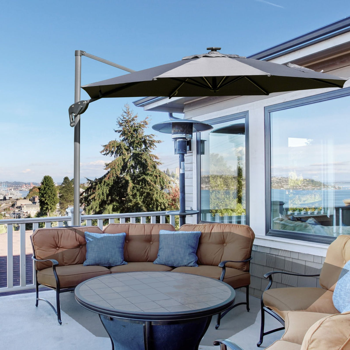 easycomfort easycomfort ombrellone a braccio per esterno giardino terrazza con luci led grigio ean 8055776914909