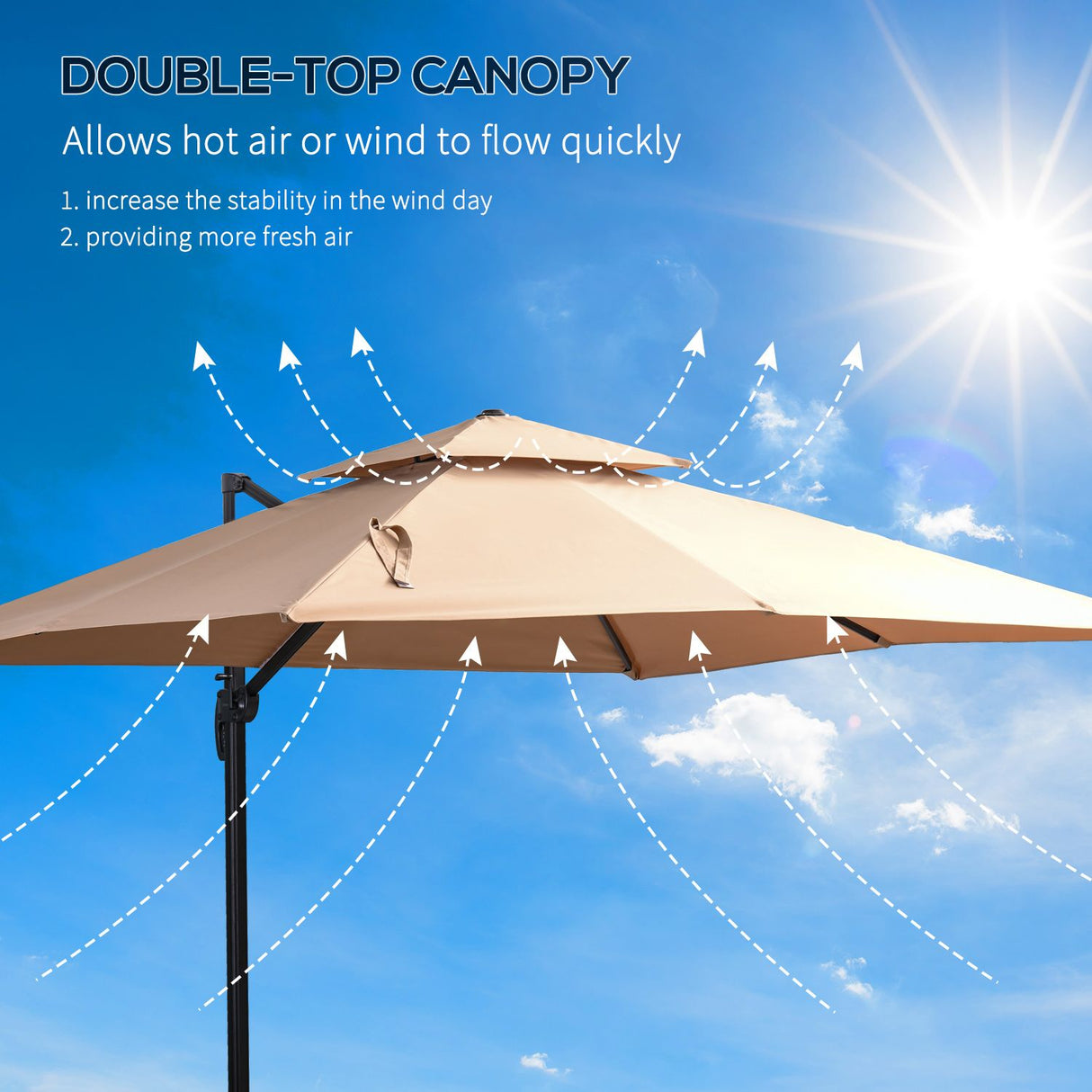 easycomfort easycomfort ombrellone da giardino 294x294cm a braccio con manovella girevole a 360 e inclinazione regolabile khaki ean 8055776914893