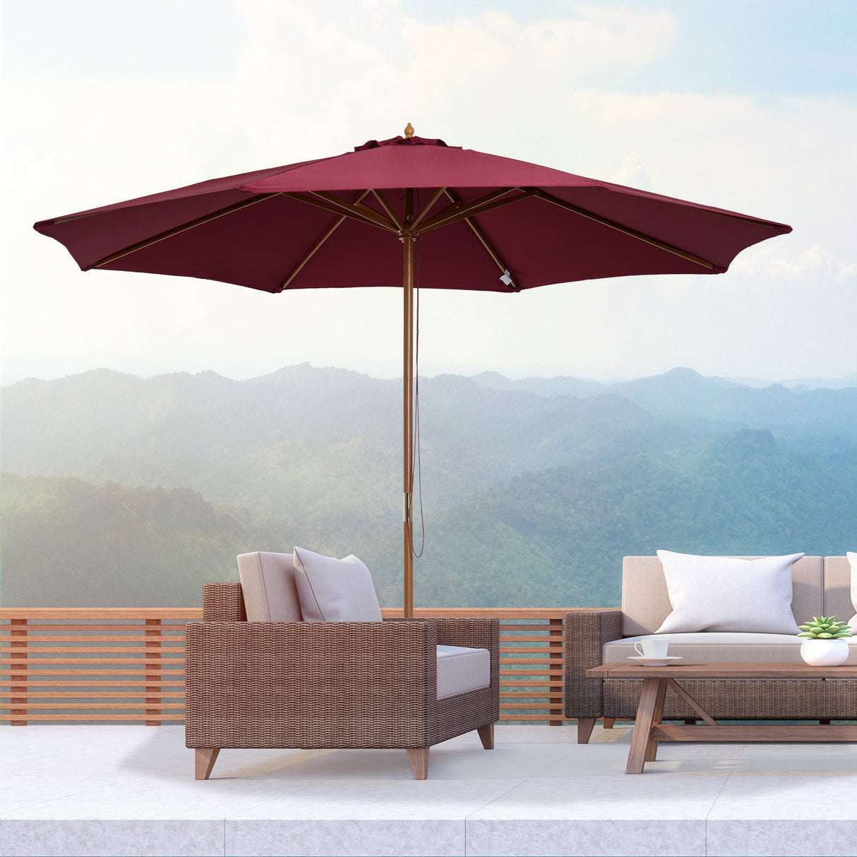 easycomfort easycomfort ombrellone da giardino 3x2 5 con palo in legno e 8 stecche e copertura in poliestere rosso scuro
