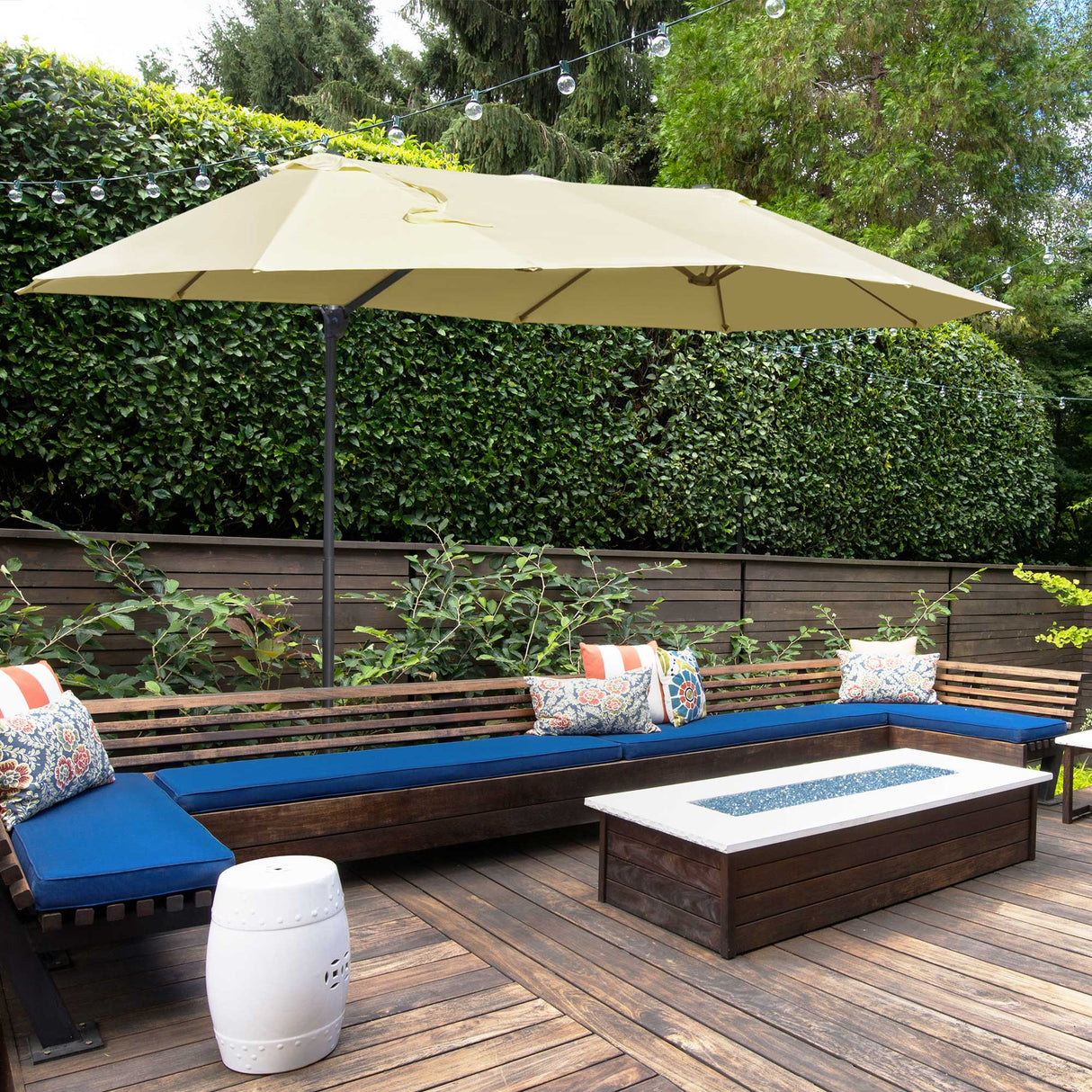 easycomfort easycomfort ombrellone doppio in acciaio e poliestere anti uv impermeabile crema 440x270x250cm