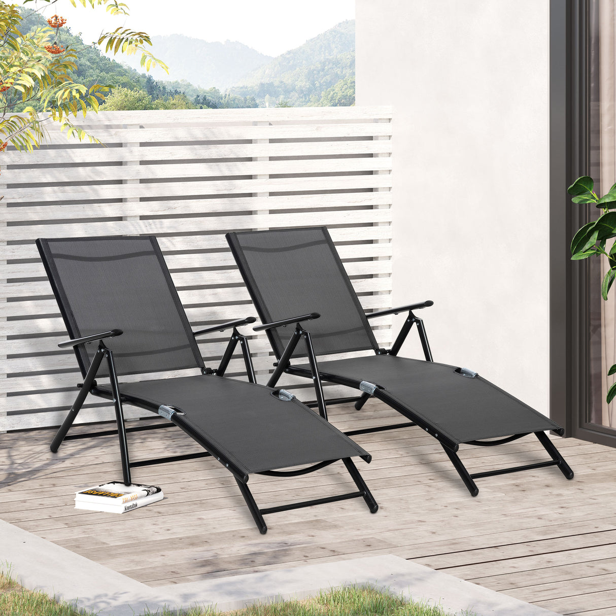 easycomfort easycomfort oustunny set 2 sdraio da giardino pieghevoli con schienale regolabile 64x134x95cm nero