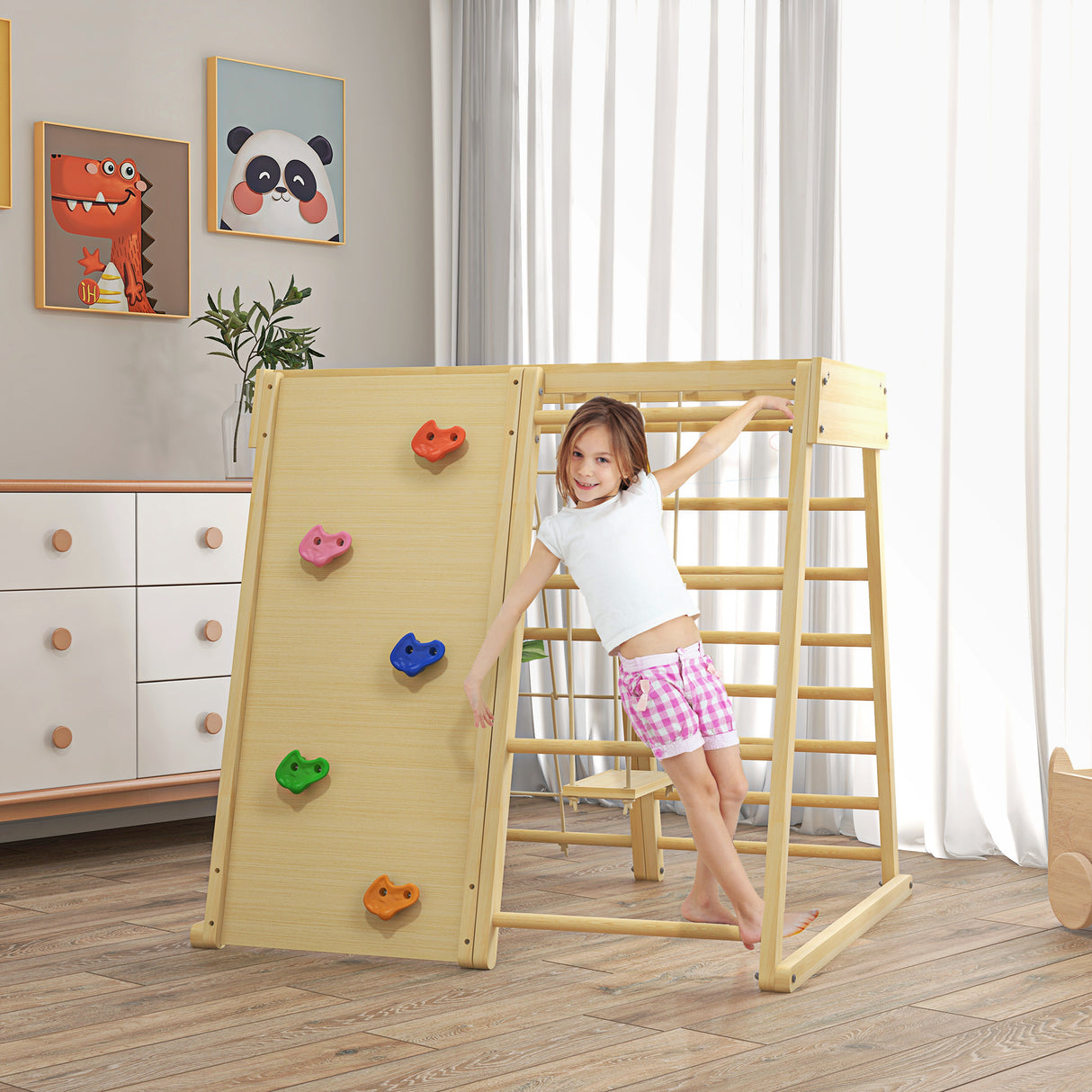 easycomfort easycomfort palestrina per bambini 3 anni 5 in 1 con parete da arrampicata 3 scale e altalena 120x105x120 cm