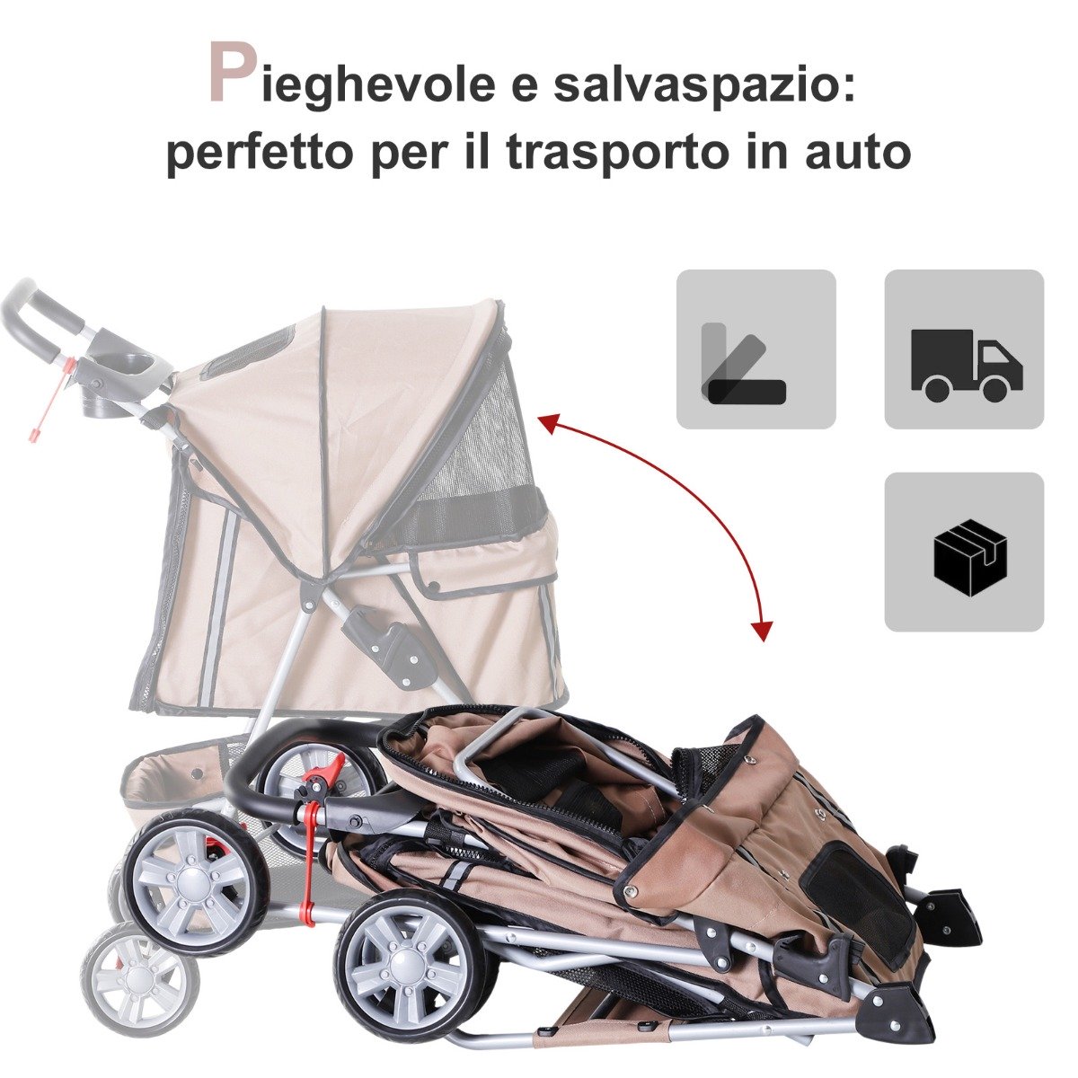 easycomfort easycomfort passeggino per cani pieghevole carrello per animali domestici caffe 75x45x97cm ean 8054111848947