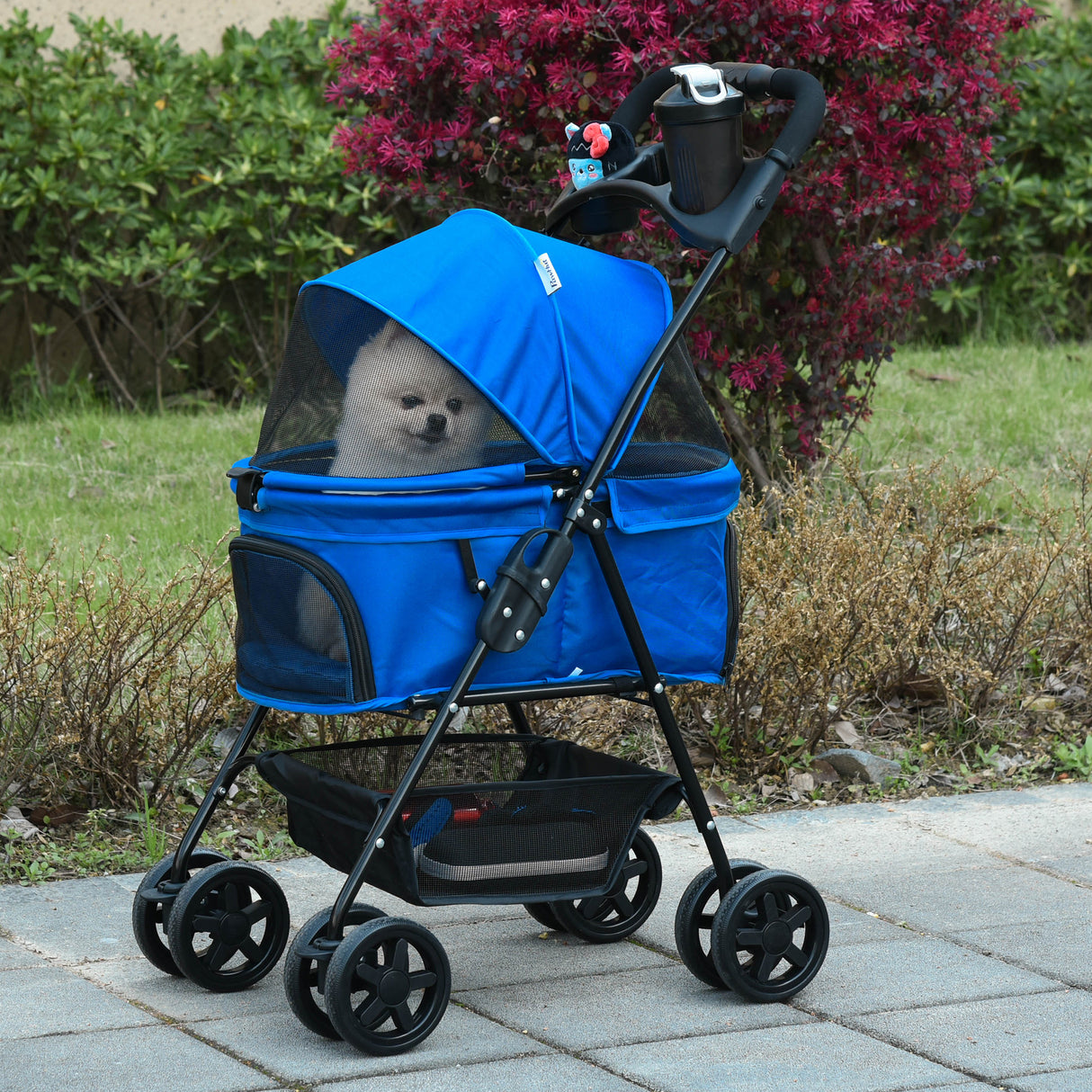 easycomfort easycomfort passeggino per cani pieghevole con guinzaglio di sicurezza e cestino portaoggetti blu