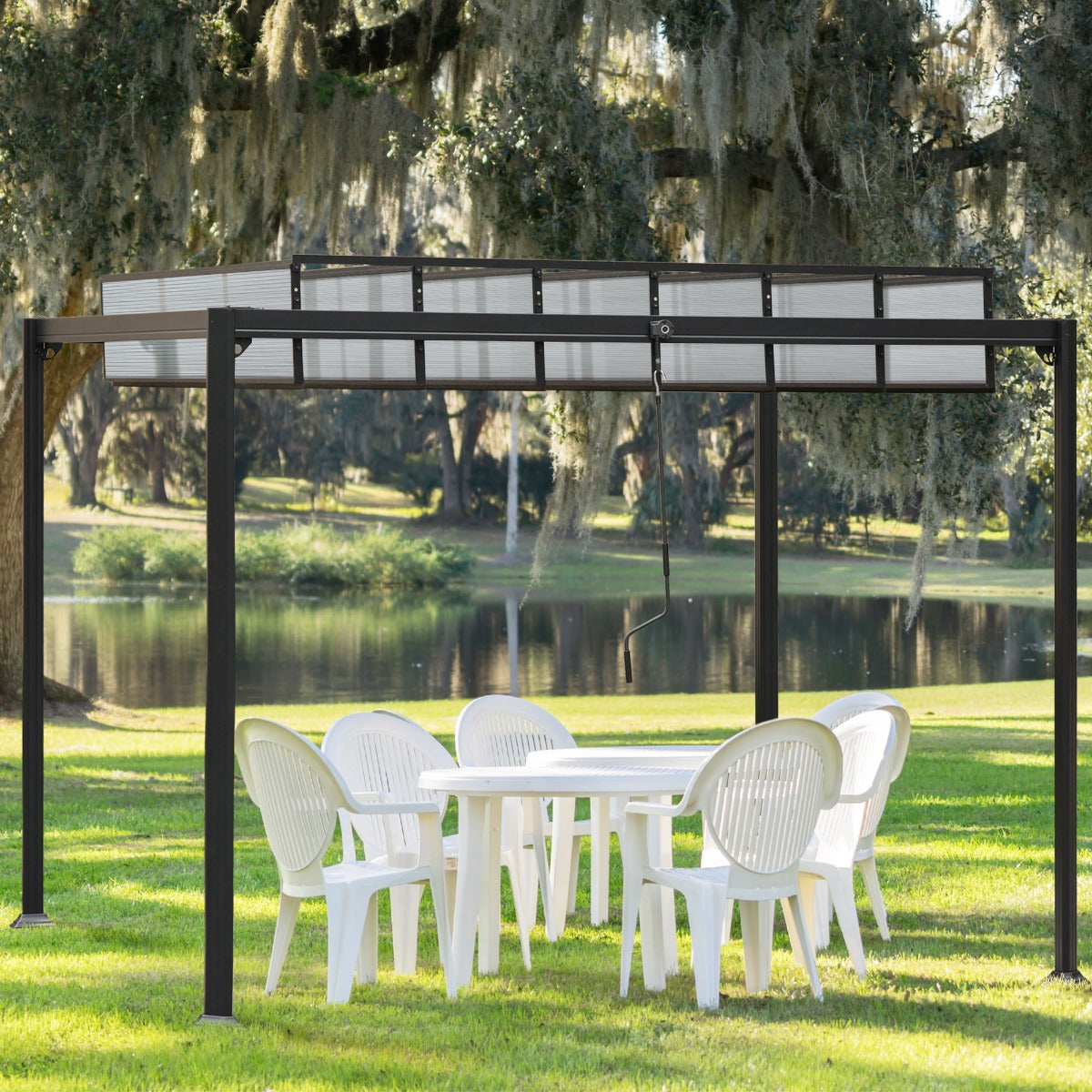easycomfort easycomfort pergola in alluminio e policarbonato 3x3m con tetto apribile a manovella grigio
