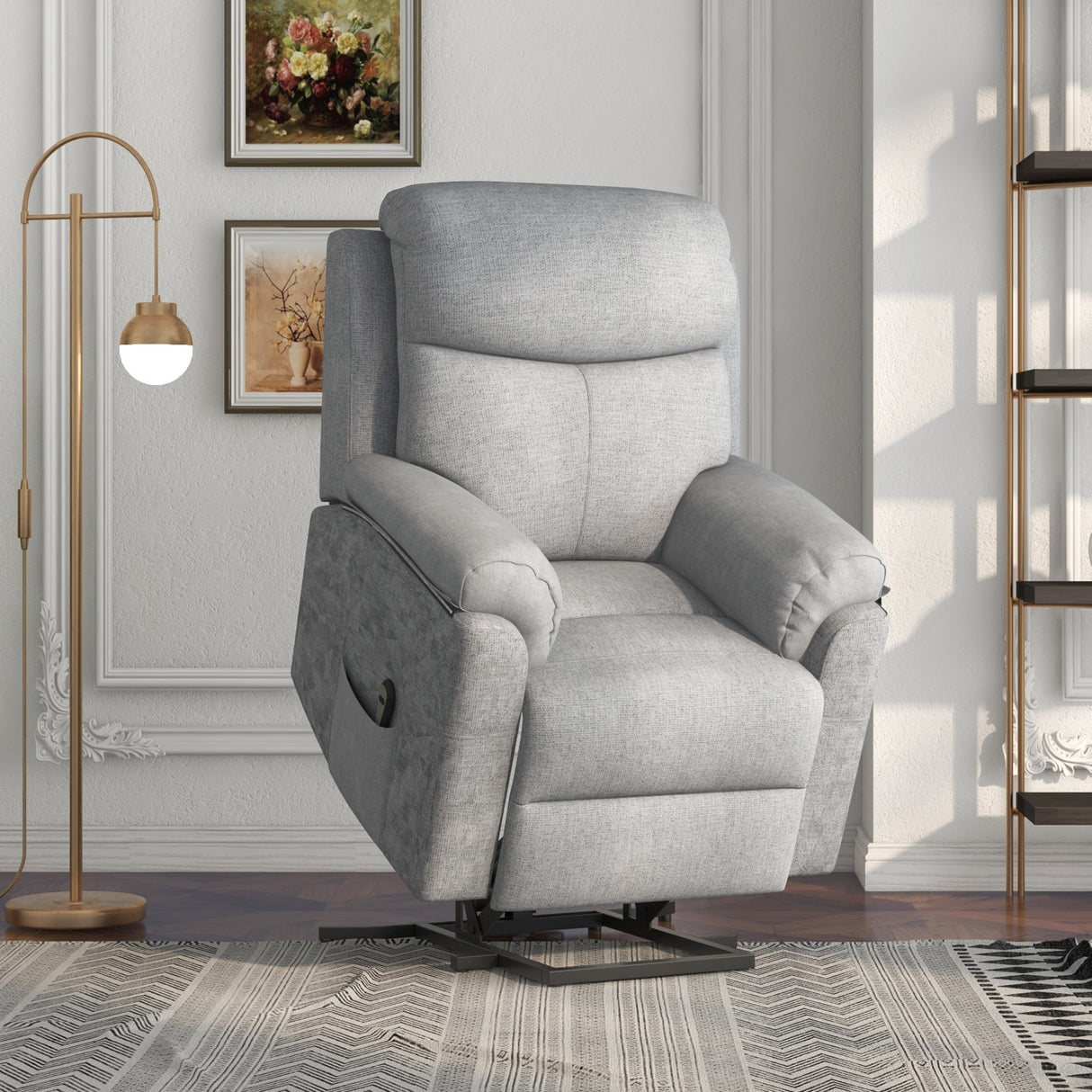 easycomfort easycomfort poltrona alzapersona reclinabile con poggiapiedi in poliestere effetto lino 83x89x102 cm grigio