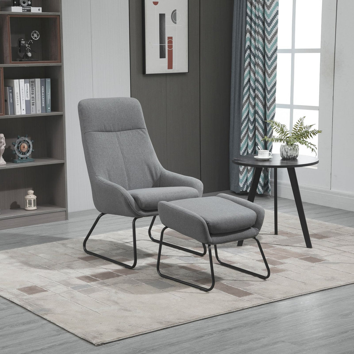 easycomfort easycomfort poltrona con pouf poggiapiedi imbottiti in metallo e tessuto grigio