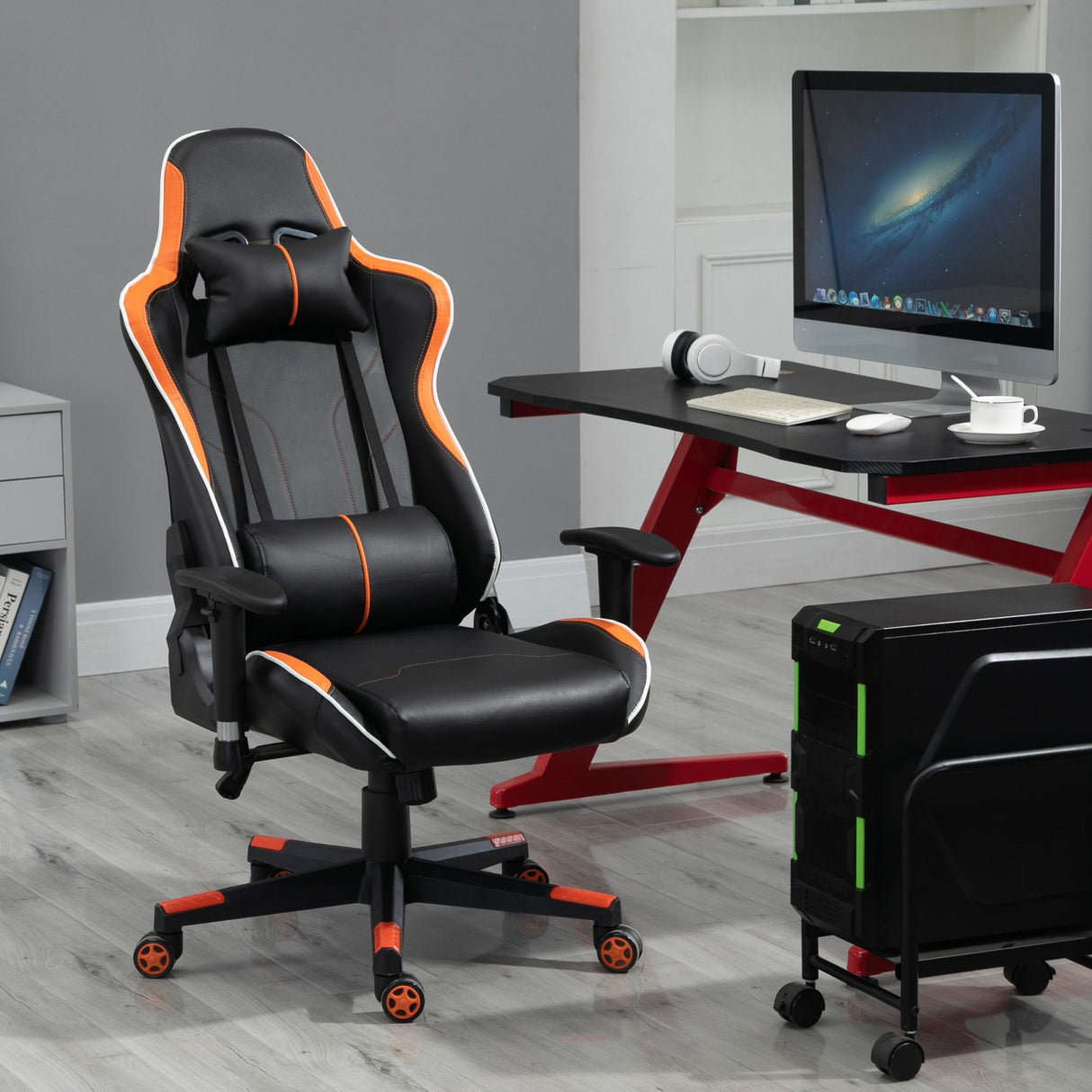 easycomfort easycomfort poltrona gaming con altezza e schienale regolabile sedia da ufficio nera e arancione ean 8054144134437