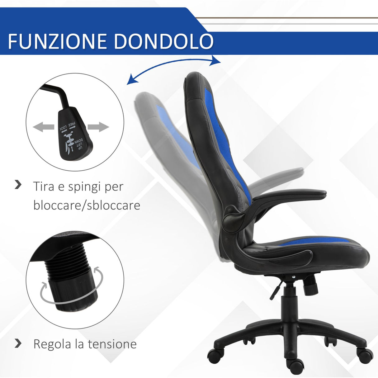easycomfort easycomfort poltrona gaming o ufficio regolabile in similpelle blu con braccioli pieghevoli ean 8054144133577