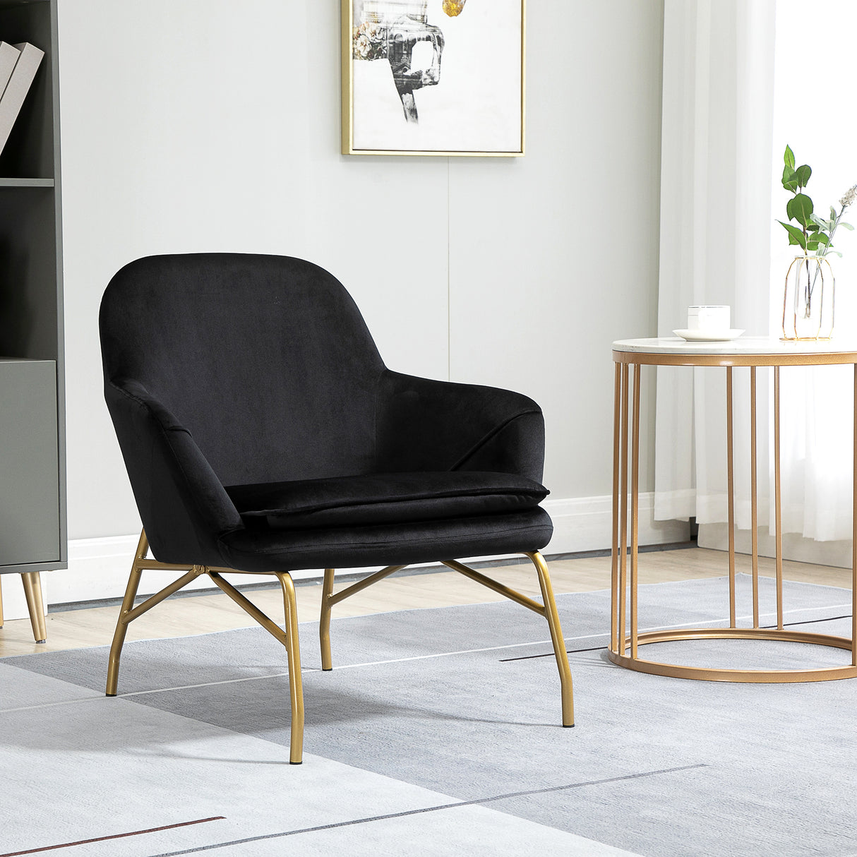 easycomfort easycomfort poltrona imbottita in velluto con braccioli e schienale alto 74x68x77cm nero