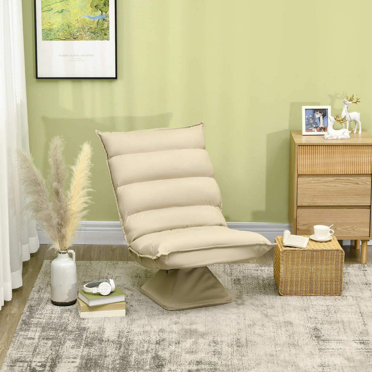 easycomfort easycomfort poltrona in tessuto imbottita girevole a 360 e reclinabile a 3 livelli 62x62x95cm beige