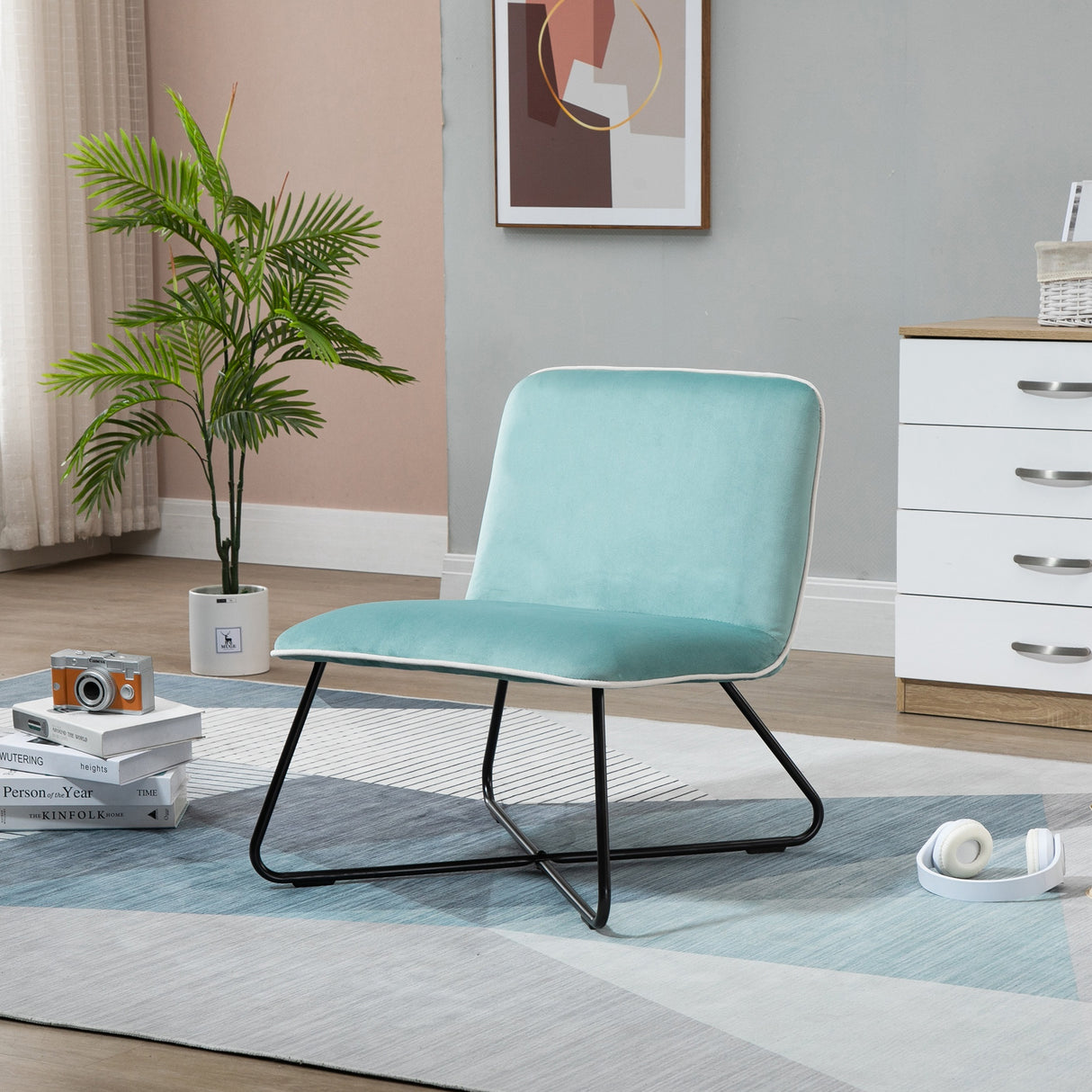 easycomfort easycomfort poltrona in velluto stile nordico senza braccioli con base in metallo incrociata 55x69x68cm verde