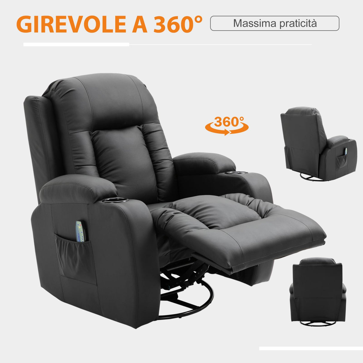 easycomfort easycomfort poltrona massaggiante reclinabile riscaldante in similpelle con telecomando nero ean 8055776913490