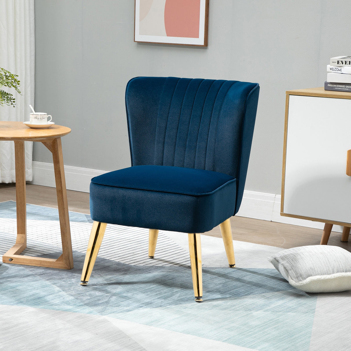 easycomfort easycomfort poltrona moderna in stile scandinavo imbottita e rivestita in tessuto vellutato 56x65 5x82 5cm blu