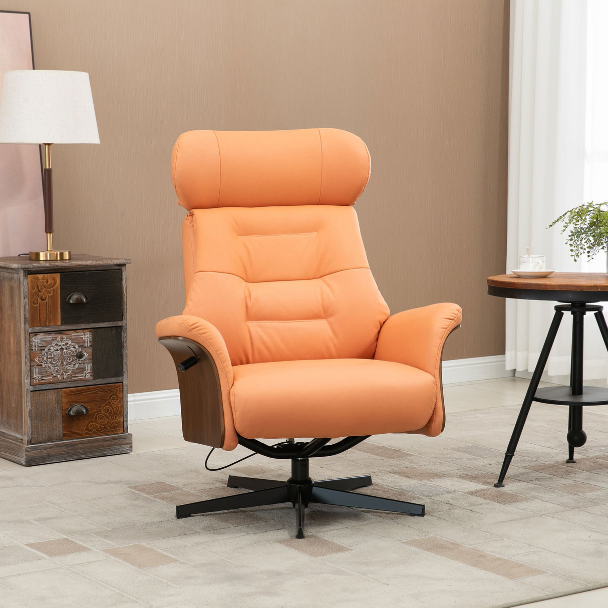 easycomfort easycomfort poltrona reclinabile e girevole con poggiatesta regolabile in microfibra 80x84x104cm arancione