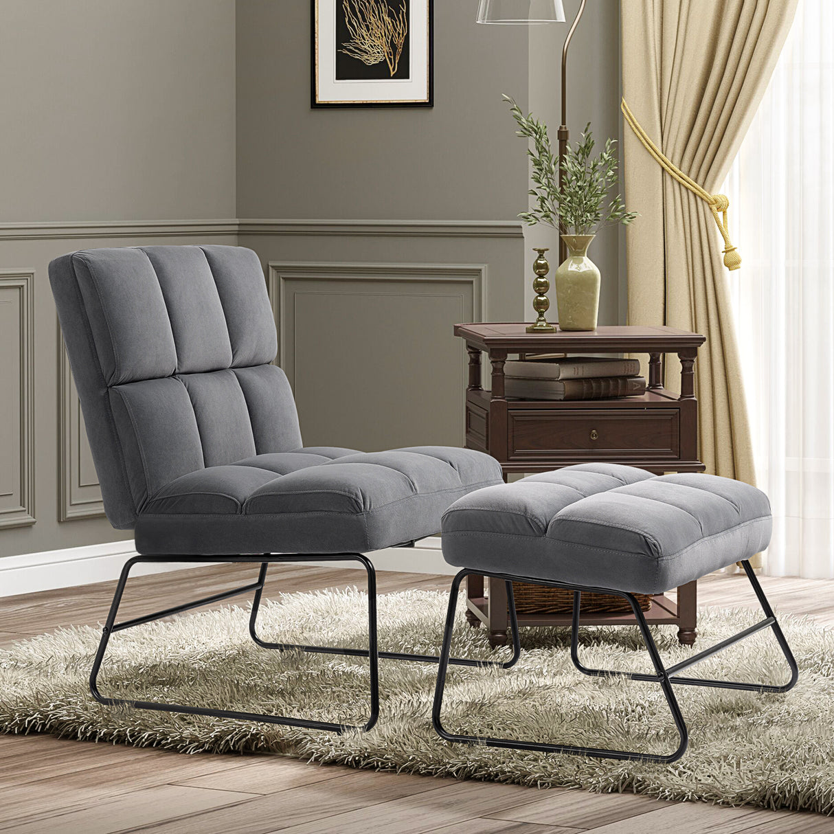 easycomfort easycomfort poltrona relax con poggiapiedi per interni set 2 pezzi in effetto velluto e metallo grigia