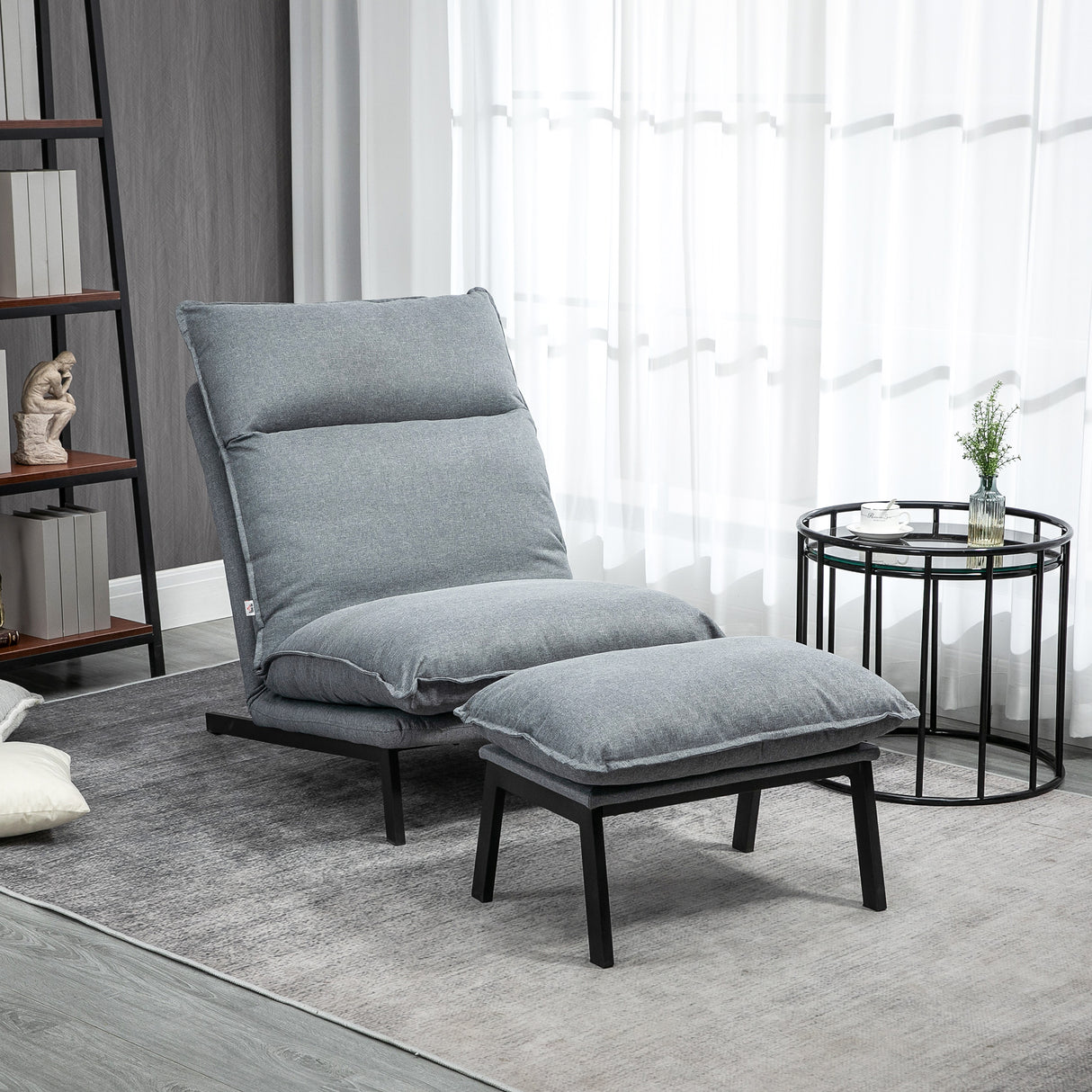 easycomfort easycomfort poltrona relax reclinabile a 4 livelli con pouf poggiapiedi in tessuto grigio chiaro