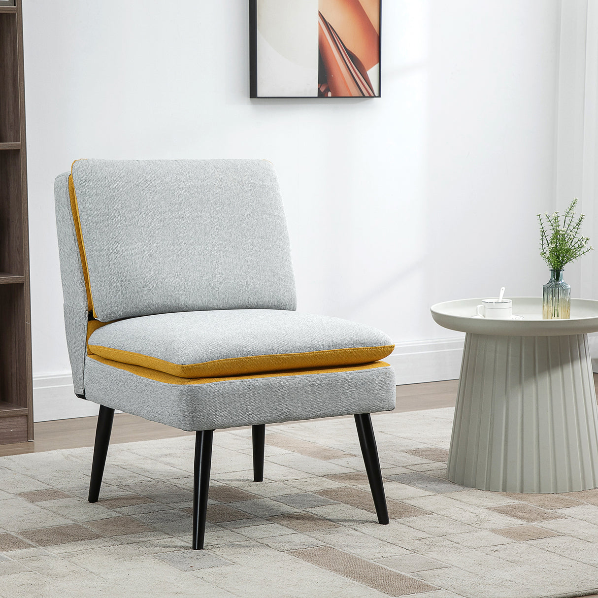 easycomfort easycomfort poltroncina di design imbottita con gambe in acciaio e tessuto grigio e giallo 58x75x85cm