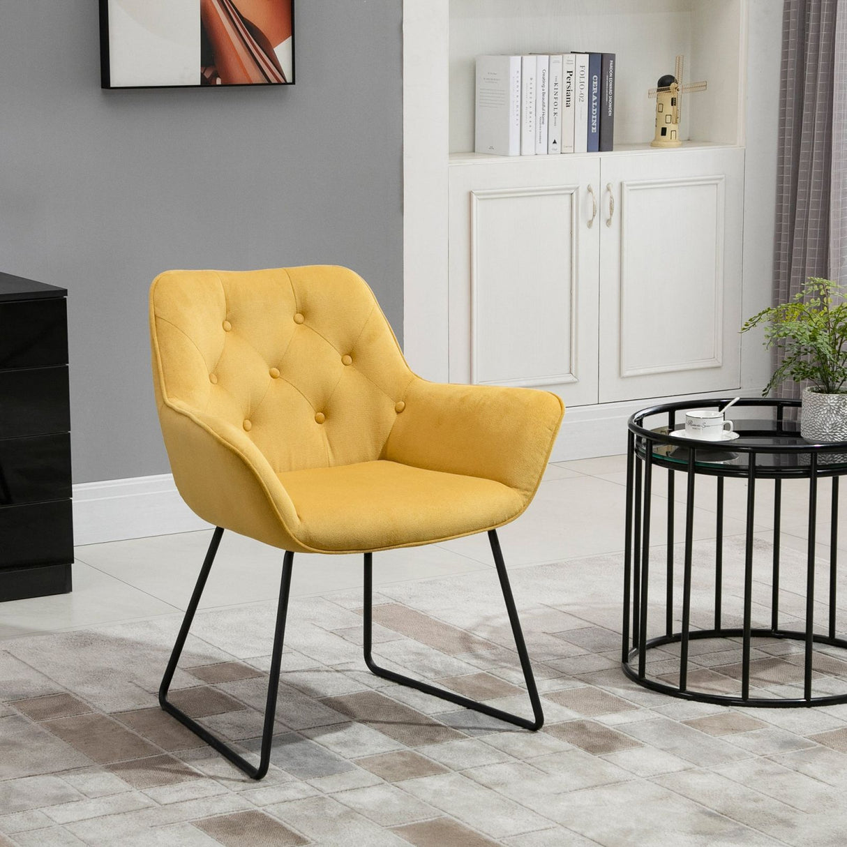 easycomfort easycomfort poltroncina imbottita con rivestimento effetto velluto e base a slitta giallo