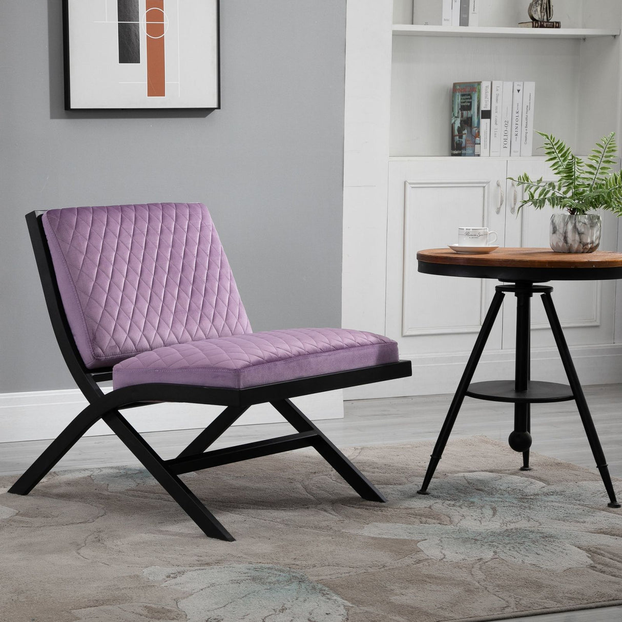 easycomfort easycomfort poltroncina imbottita in acciaio e poliestere con effetto trapuntato design moderno viola e nero ean 8055776916378