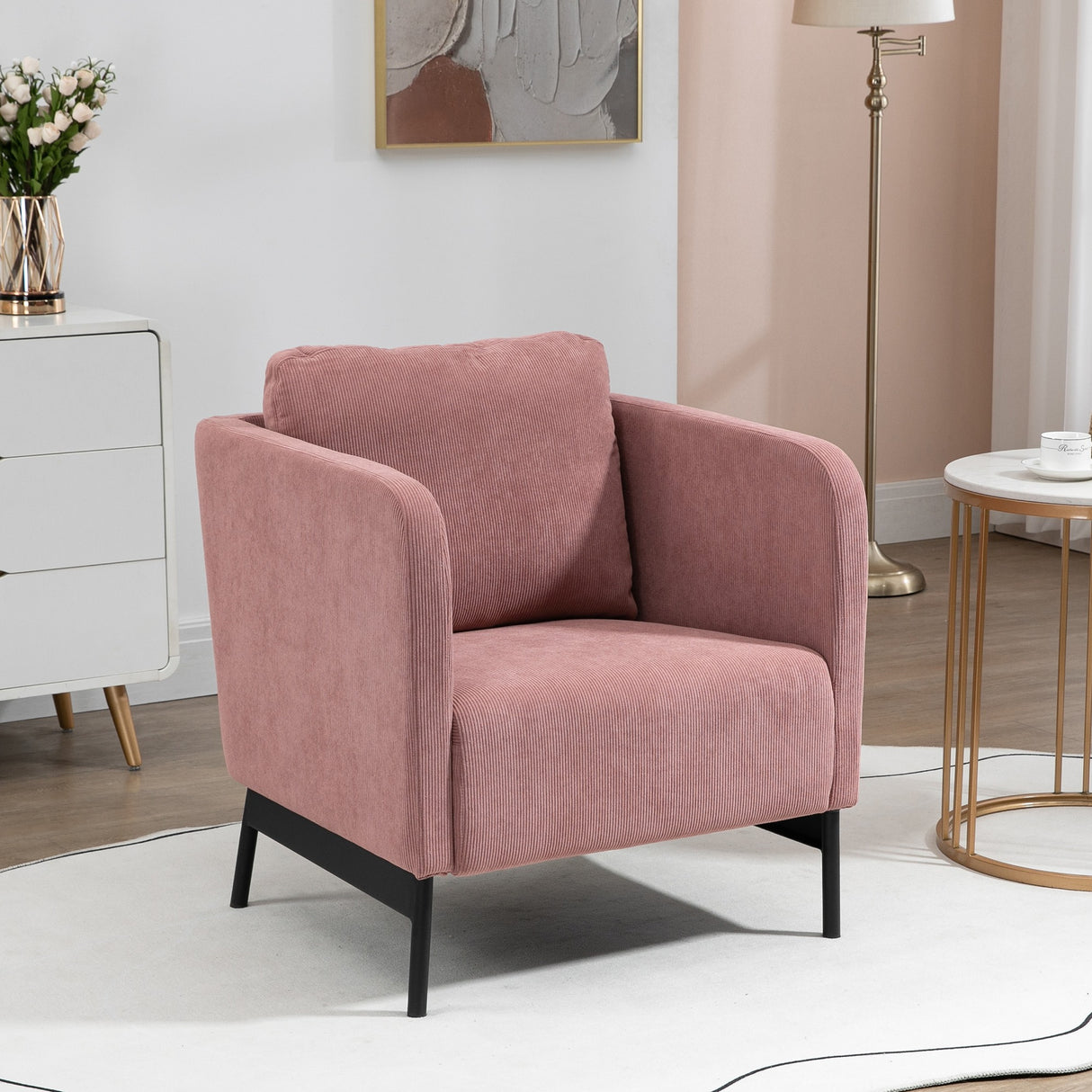 easycomfort easycomfort poltroncina in velluto a coste con gambe in acciaio e cuscino posteriore 73x74x82cm rosa